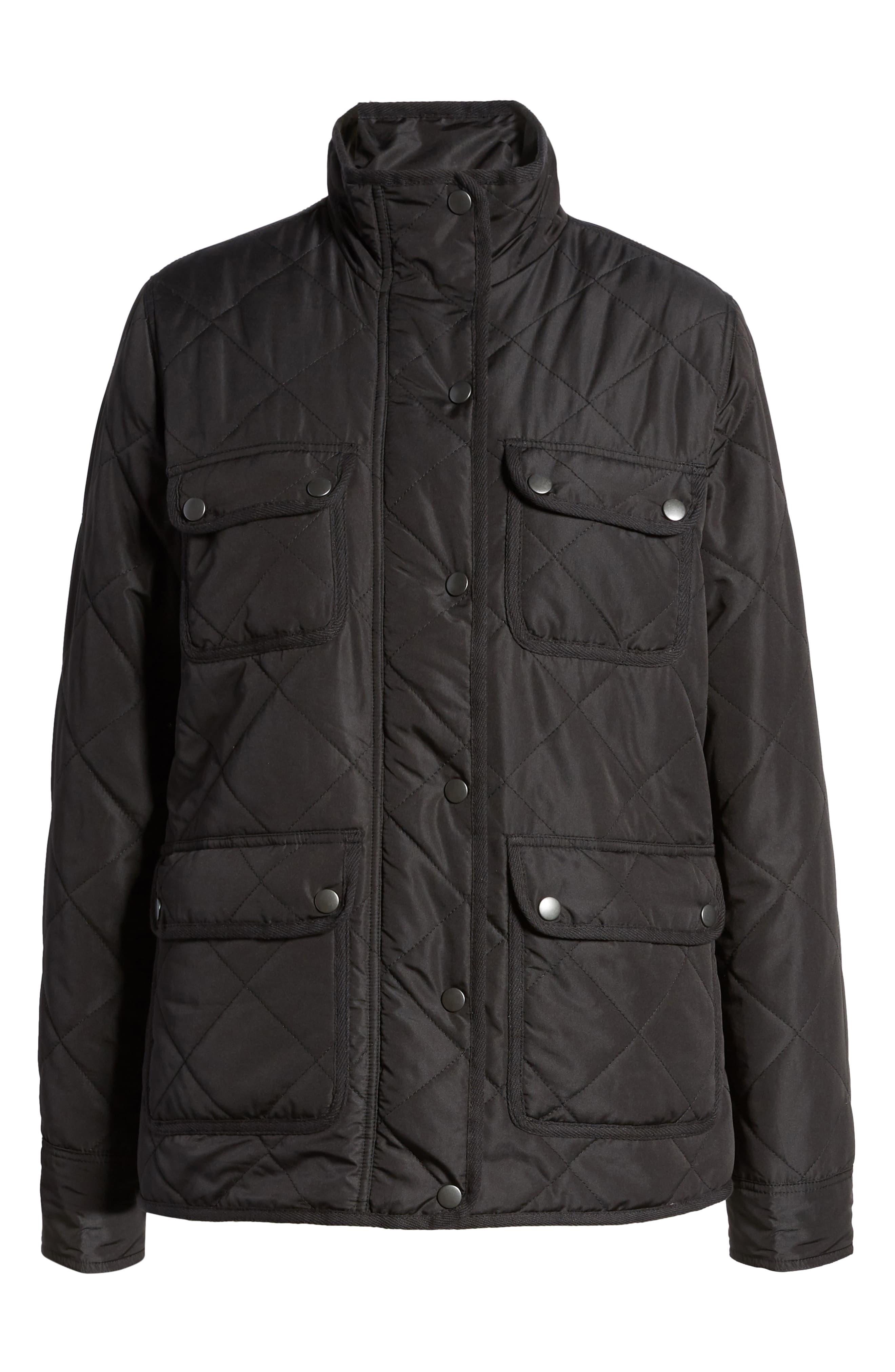 Thread & Supply Fleece Lined Quilted Utility Jacket in Black Save 31
