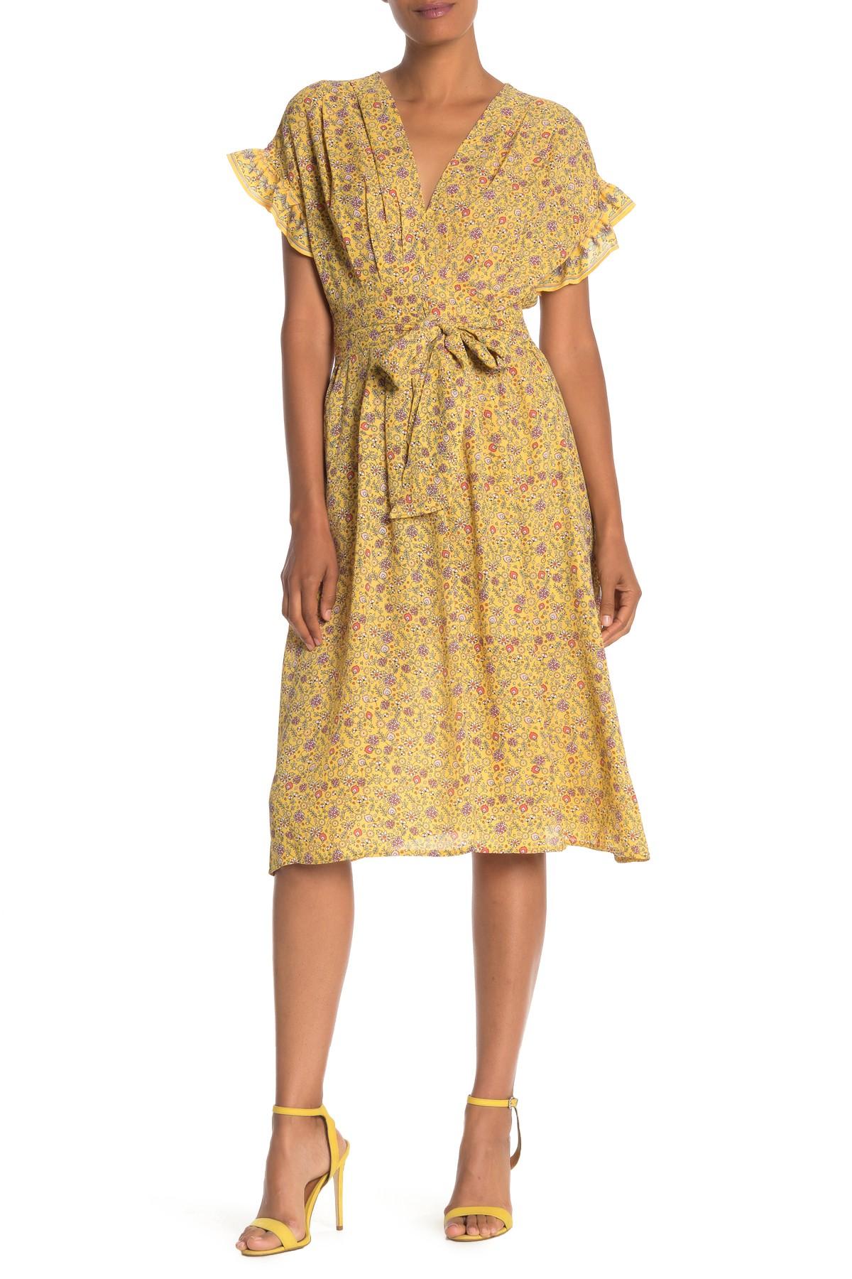 max studio ruffle sleeve midi dress