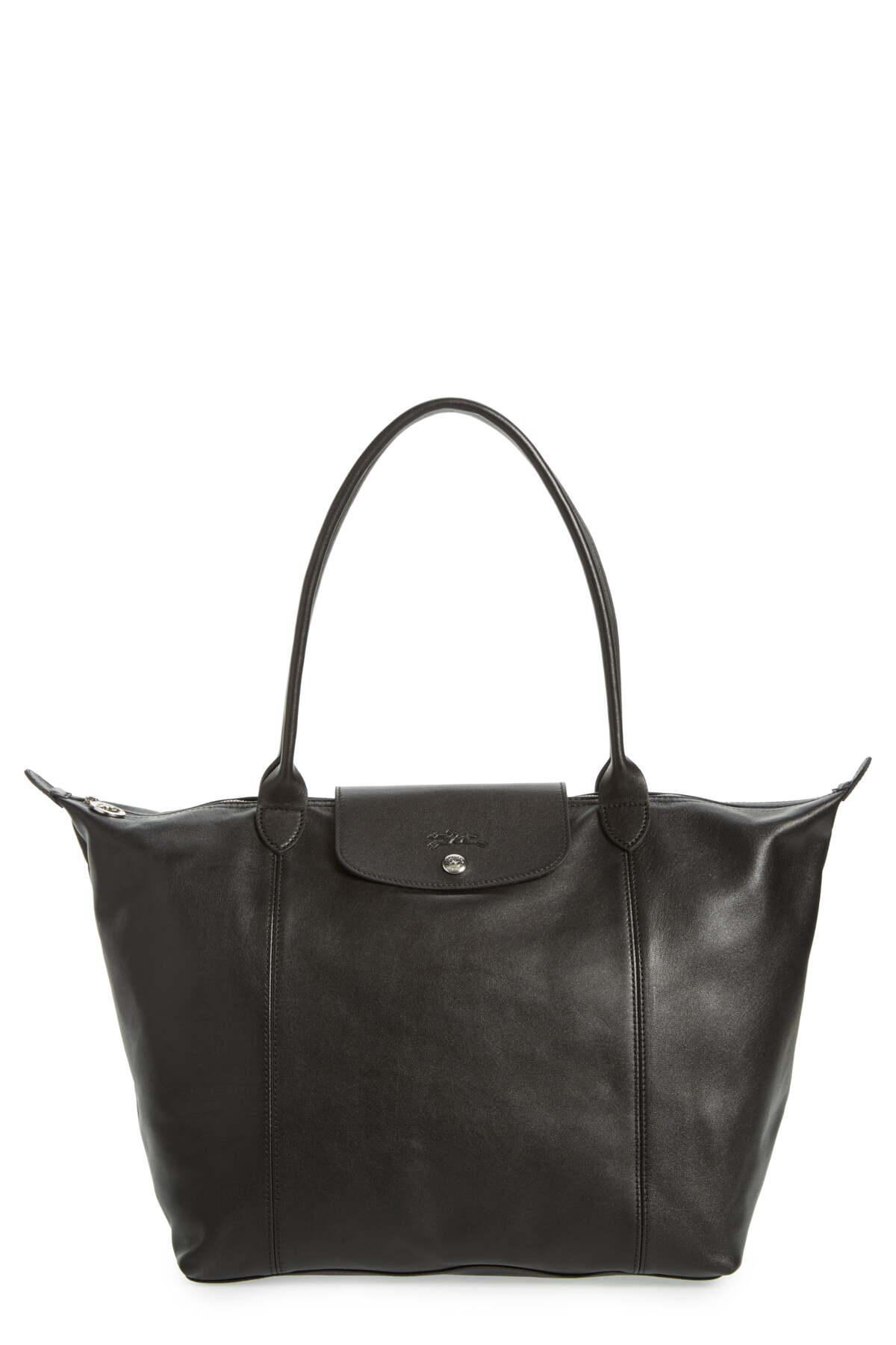 Longchamp - Authenticated Pliage Handbag - Leather Black Plain for Women, Very Good Condition