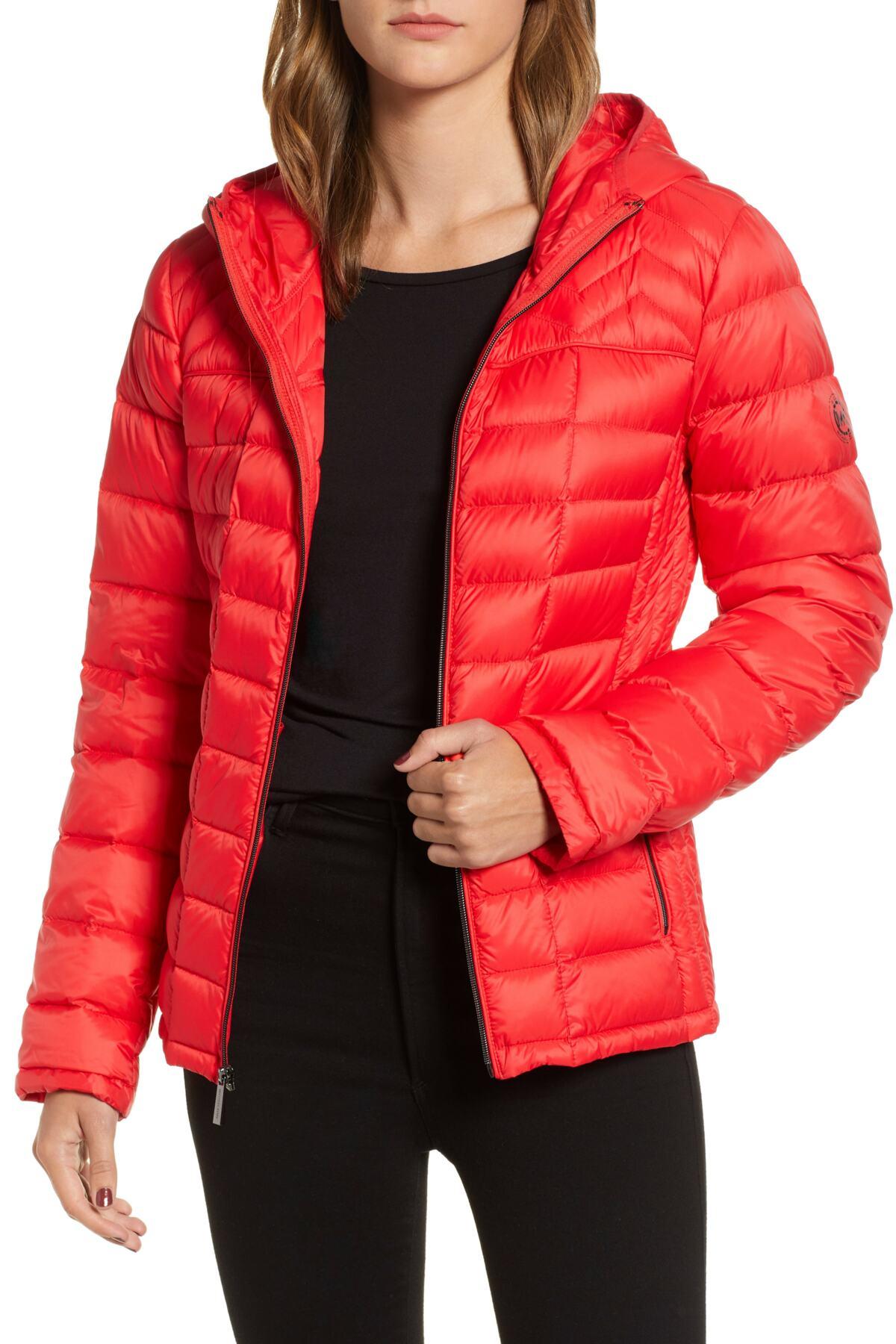 MICHAEL Michael Kors Packable Down Puffer Jacket in Red | Lyst