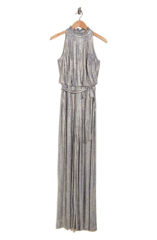 Vince Camuto Belted Wide Leg Metallic Jumpsuit in Gray Lyst