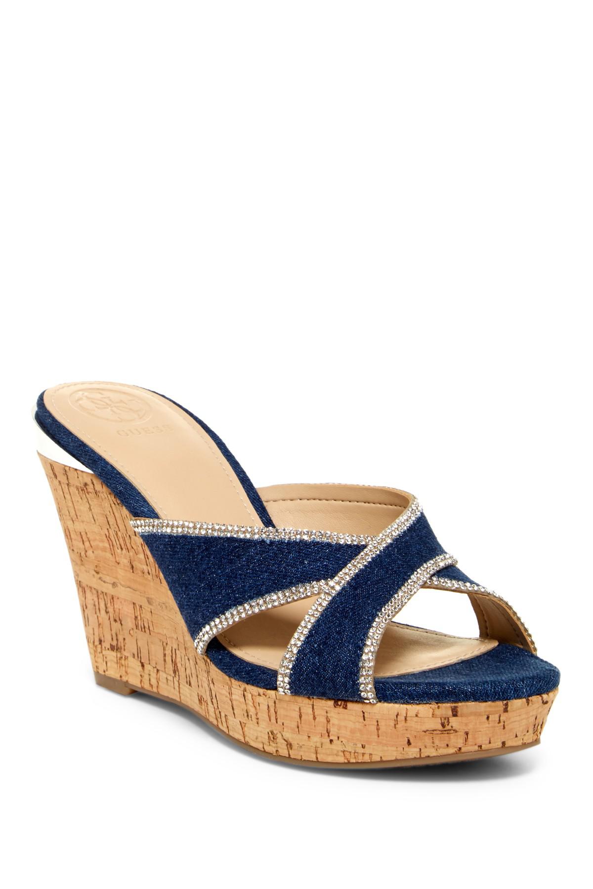 Guess Eleonora Wedge Sandals in Blue | Lyst