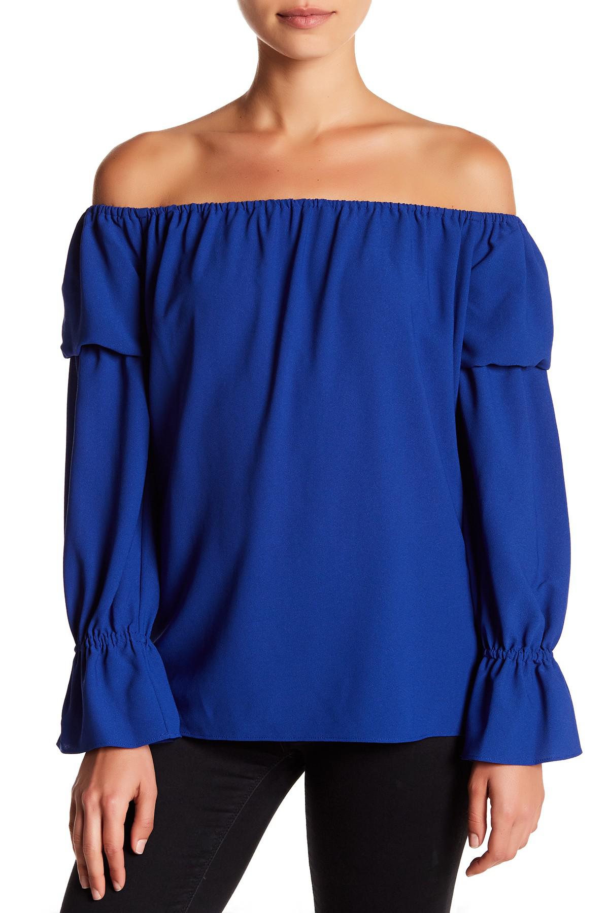 Lyst - Nicole Miller Off-the-shoulder Solid Blouse in Blue