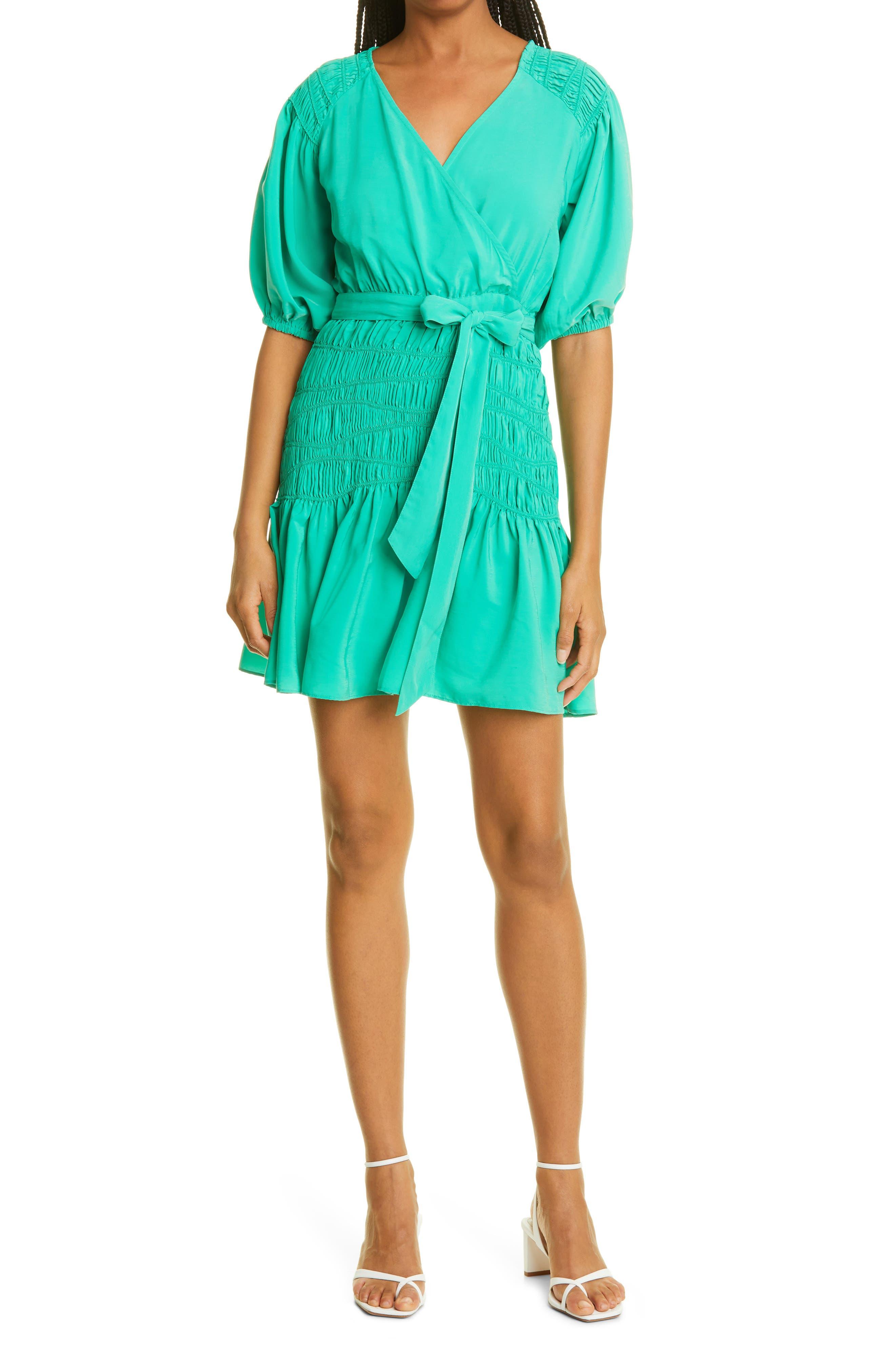 Ted Baker Taluna Smocked Wrap Minidress In Mid Green At Nordstrom Rack |  Lyst