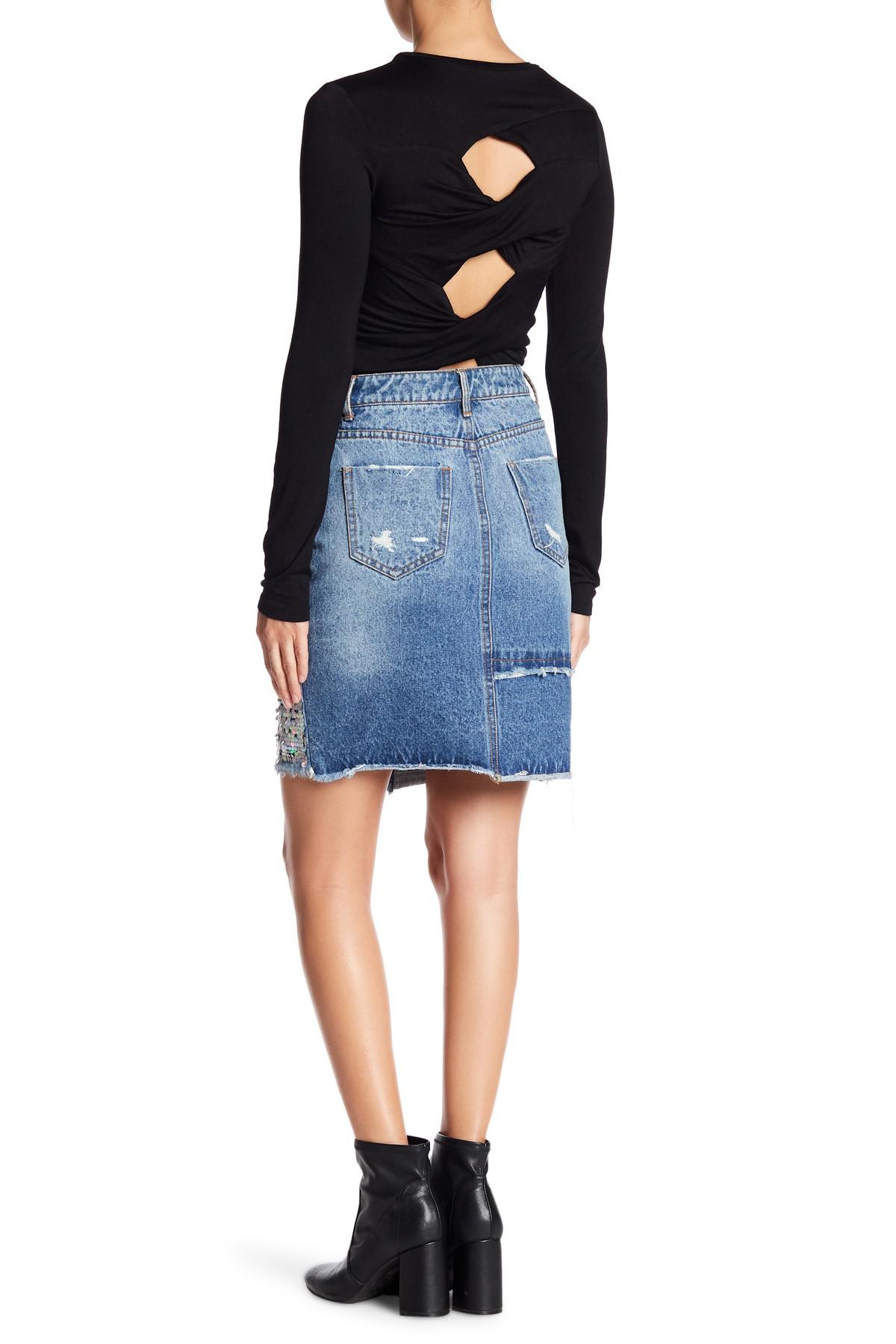 sequin denim skirt