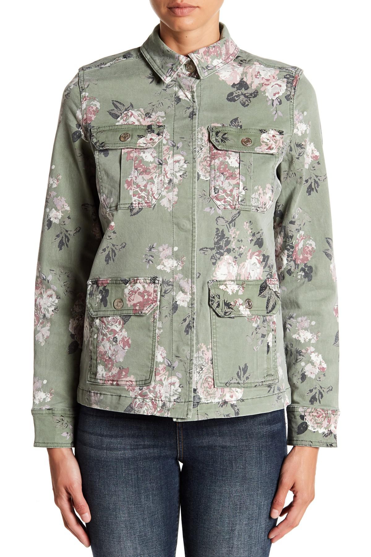 Kensie Cotton Patterned Utility Jacket in Green Floral (Green) - Lyst
