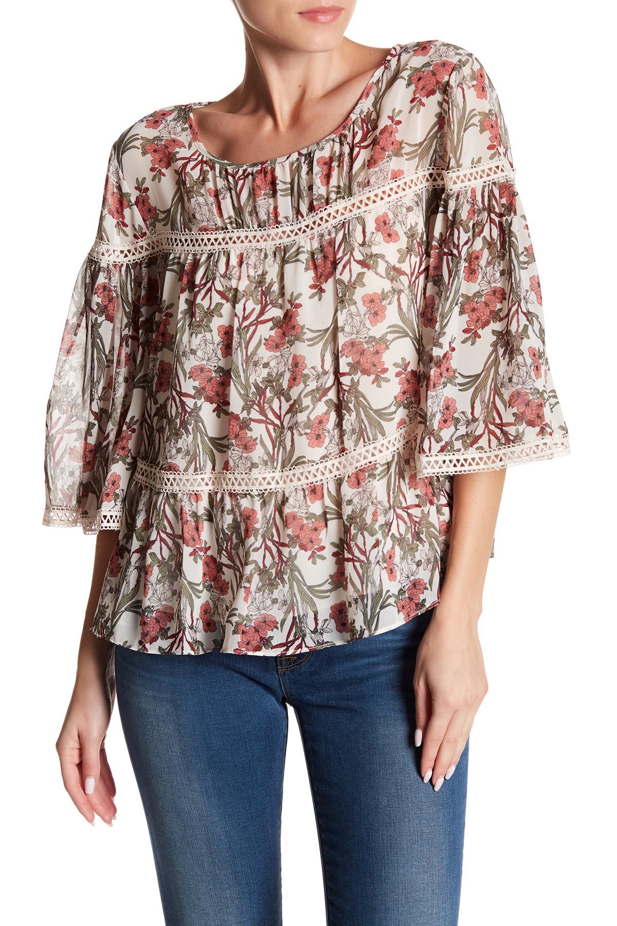 Lyst - Max Studio Floral Bell Sleeve Blouse