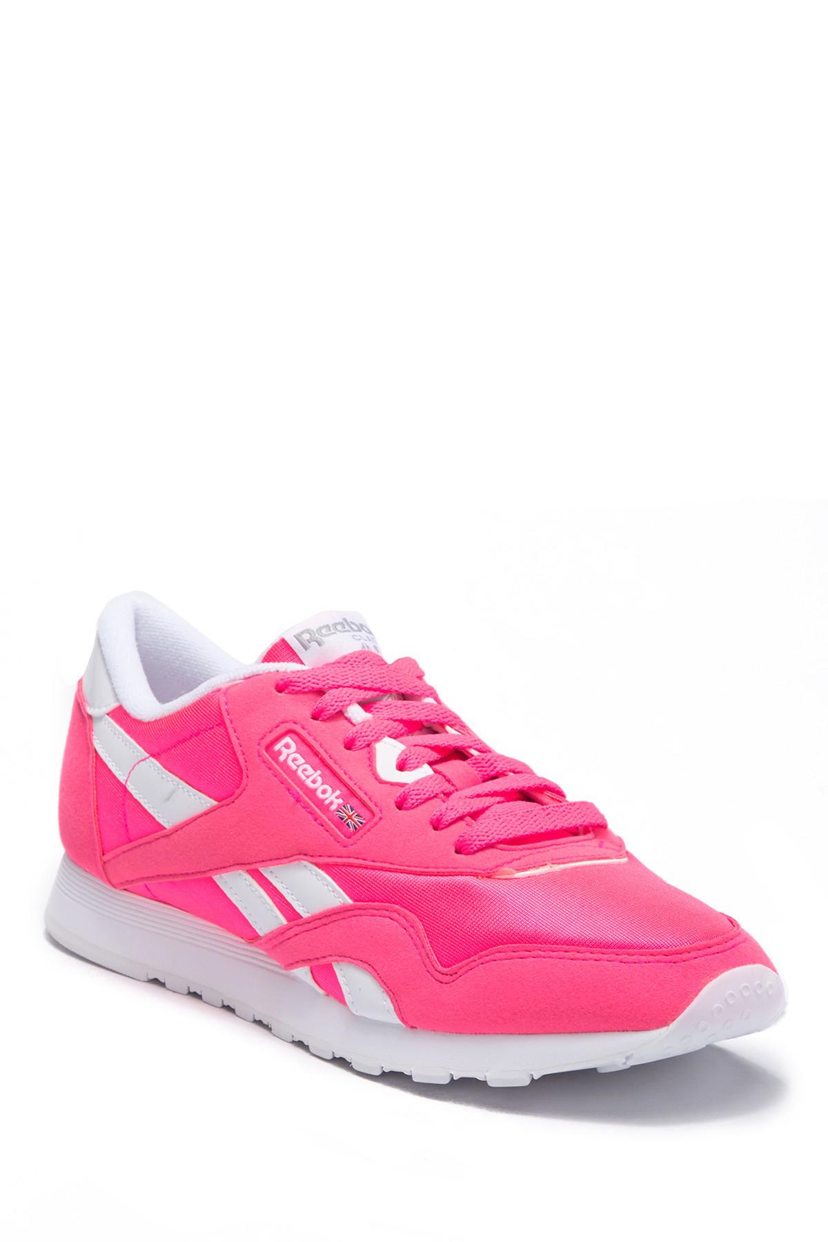 Reebok Synthetic Cl Nylon Brights Sneaker in Acid Pink/White (Pink) | Lyst