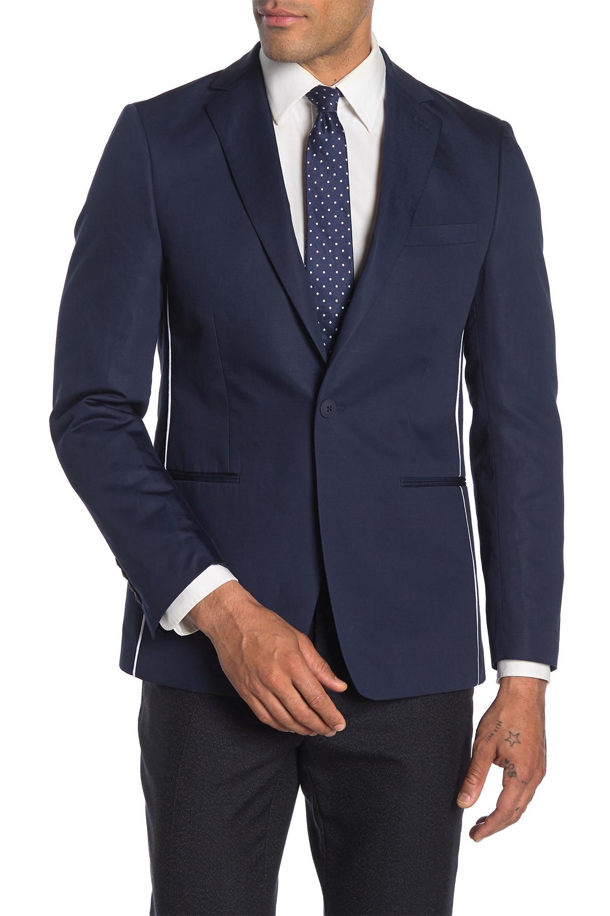 Calvin Klein Navy Slim Fit Pipe Trim Suit Separate Jacket in Blue for