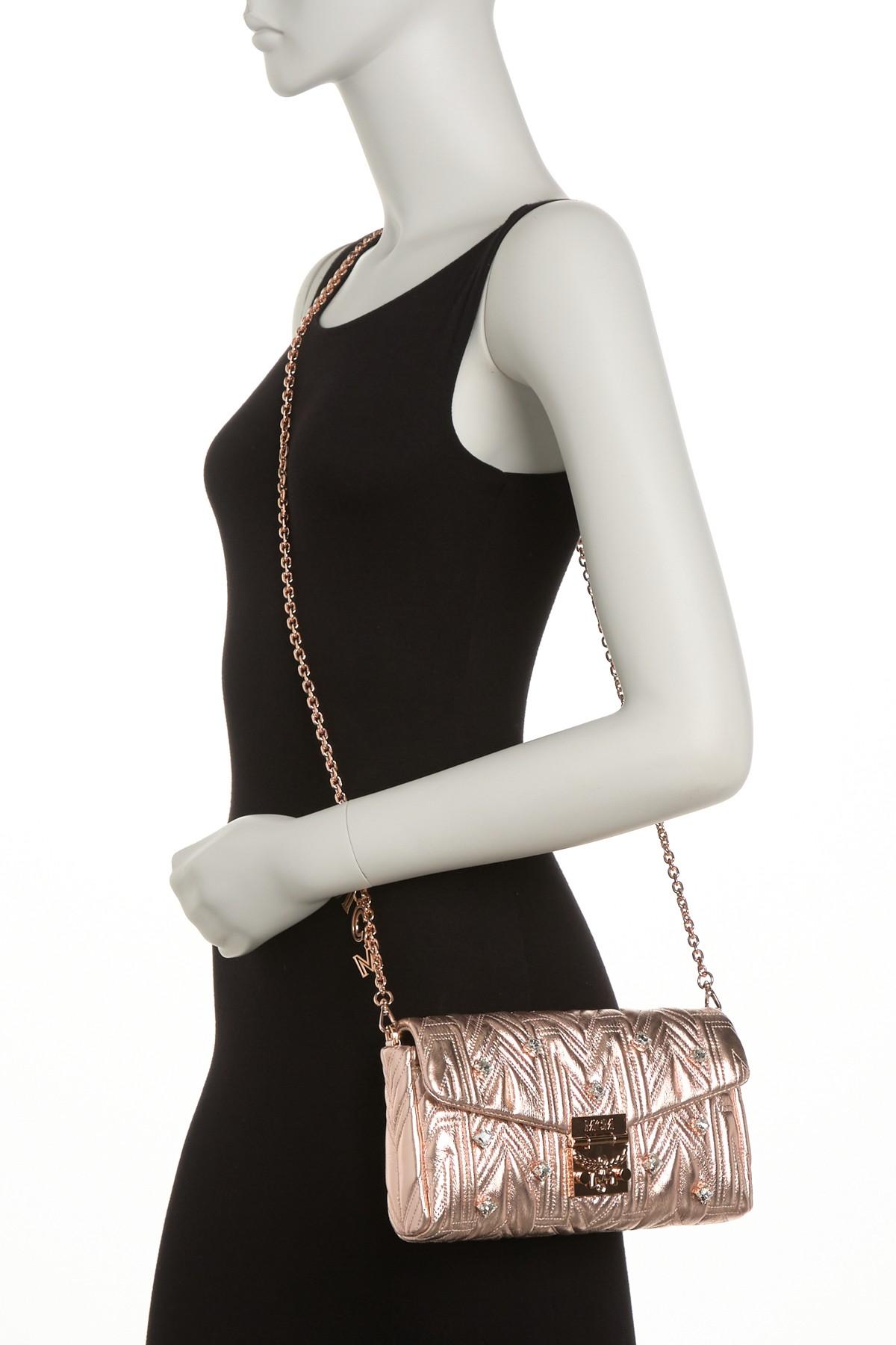 MCM Leather Millie Quilted Chain Strap Shoulder Bag in Pink - Lyst