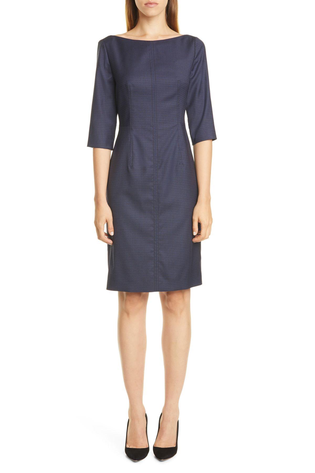 BOSS Wool Dokos Shadow Check Dress in Blue - Save 61% - Lyst