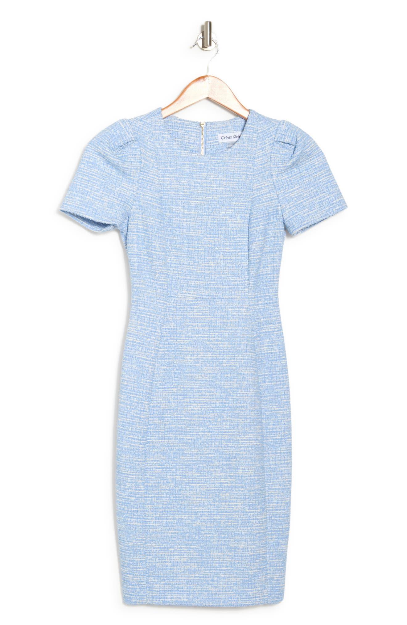 Calvin Klein Short Sleeve Tweed Sheath Dress In Serene Multi At Nordstrom  Rack in Blue | Lyst