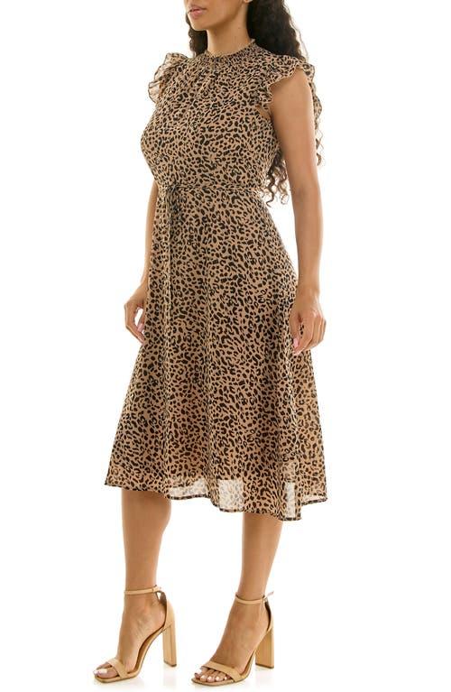 nina leonard smock chiffon midi dress Nina Women's Leonard Printed Chiffon Dress Smocked Detail Lemon Multi