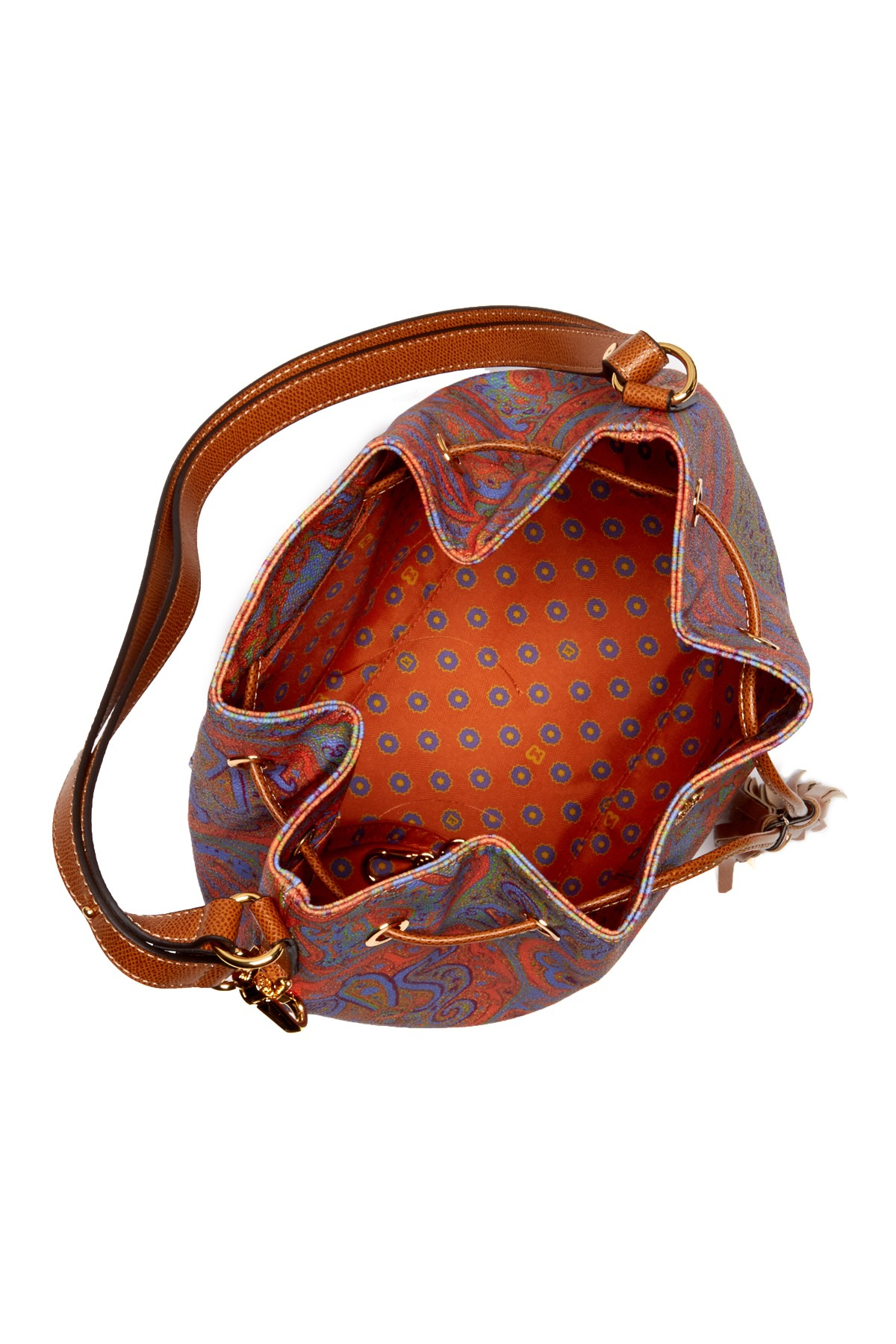 Eric Javits Paisley Leather Drawstring Bucket Bag | Lyst