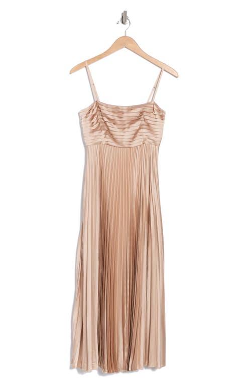 Lush Pleated Satin Midi Dress in Natural | Lyst
