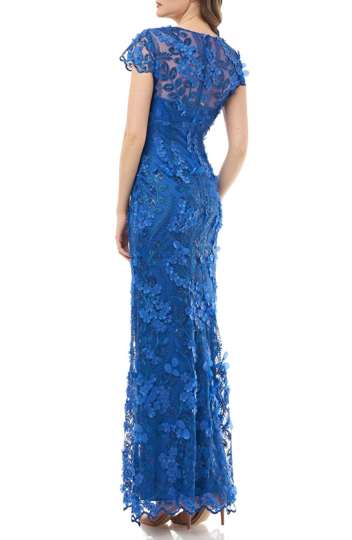 carmen marc valvo beaded cap sleeve gown