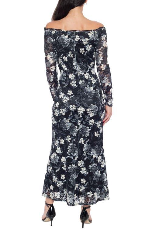 marina off the shoulder lace dress Marina Lace Off The Shoulder Long Sleeve Maxi Dress in Blue