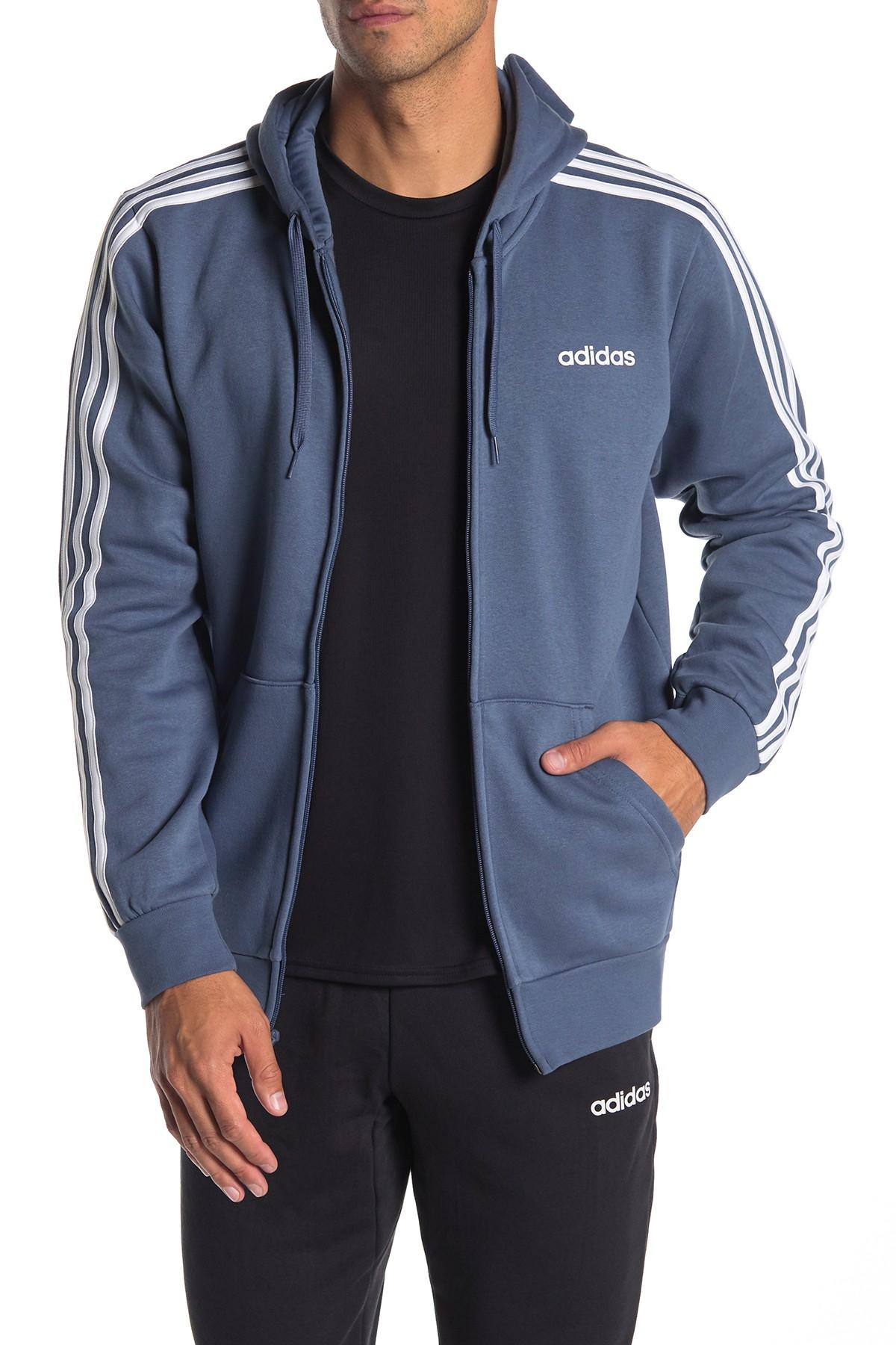 adidas Essentials 3-stripes Full Zip Fleece Hoodie in Blue for Men - Lyst