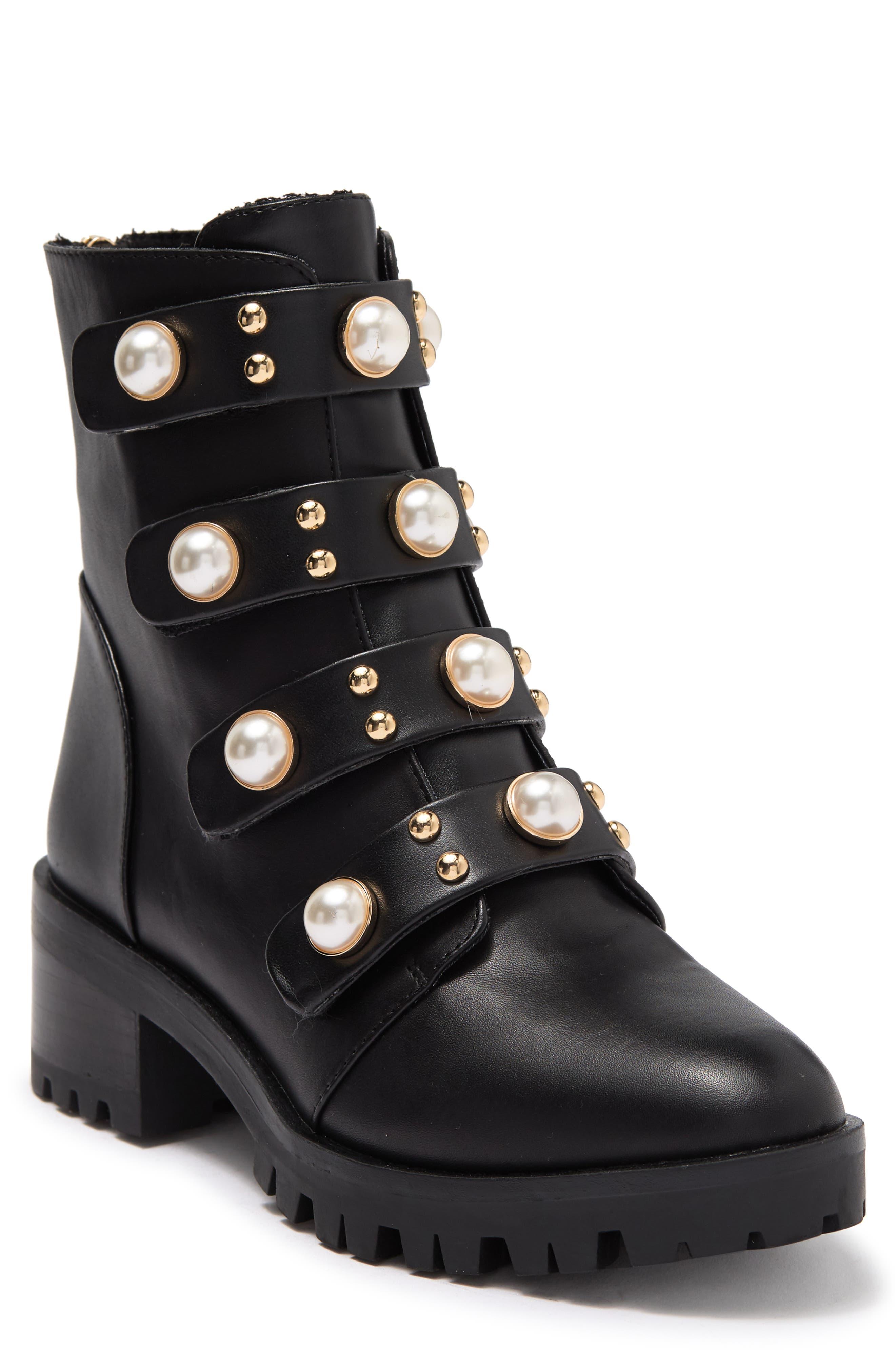 Karl Lagerfeld Penelope Studded Lug Sole Combat Boot in Black | Lyst