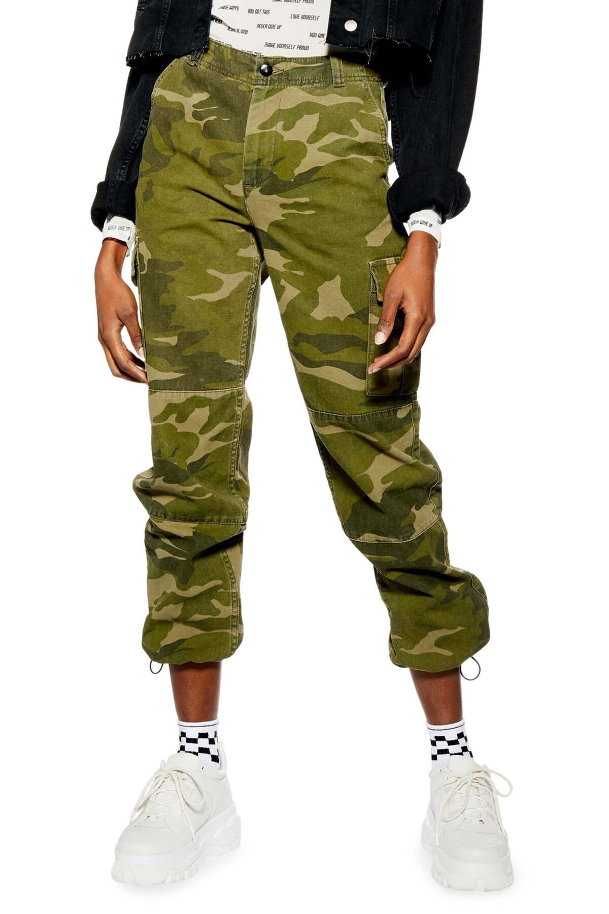 TOPSHOP Cotton Combat Camouflage Trousers in Green - Lyst