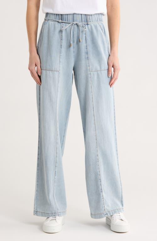 Kensie Drapey High Waist Tie Wide Leg Jeans in Blue | Lyst