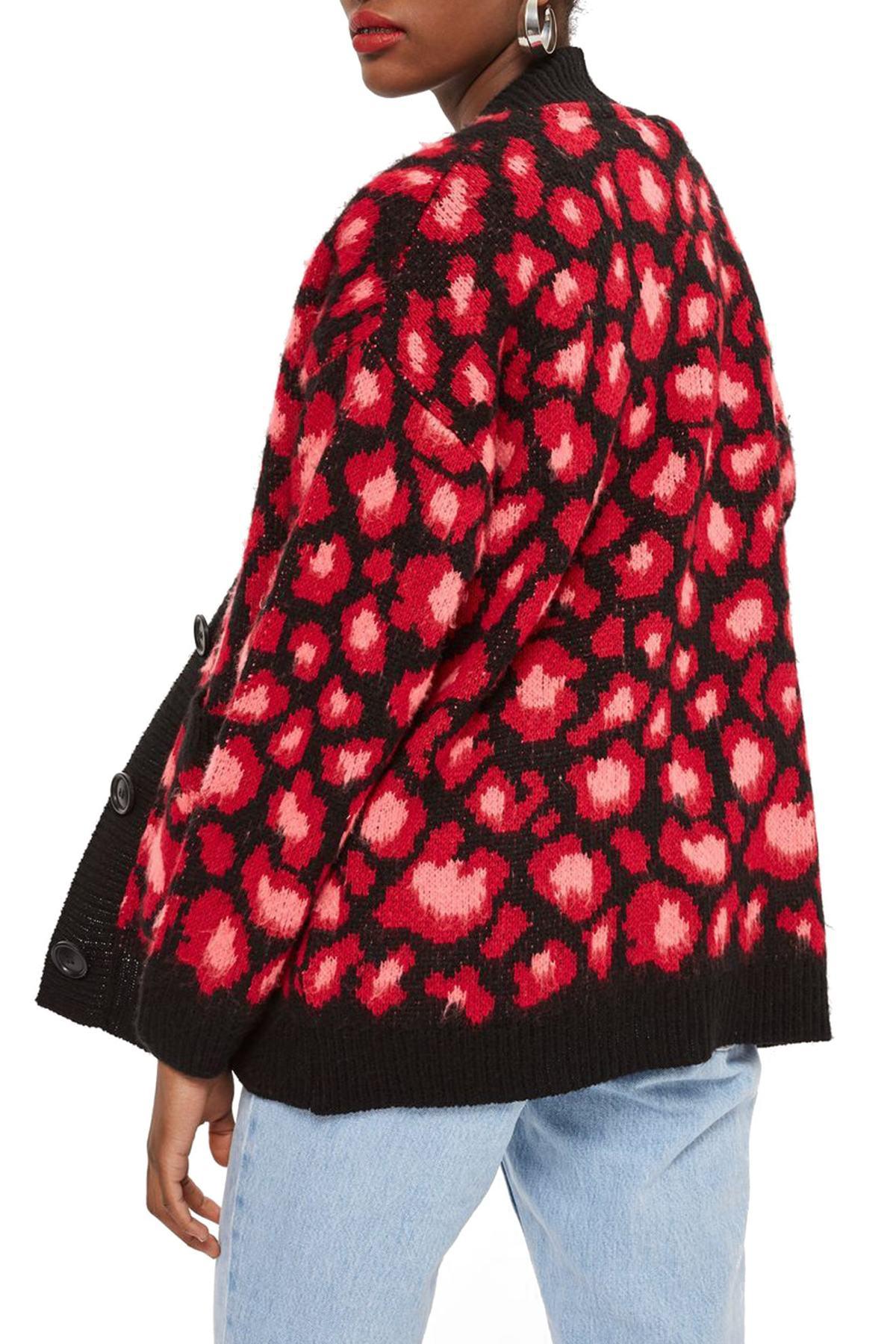 red cheetah cardigan