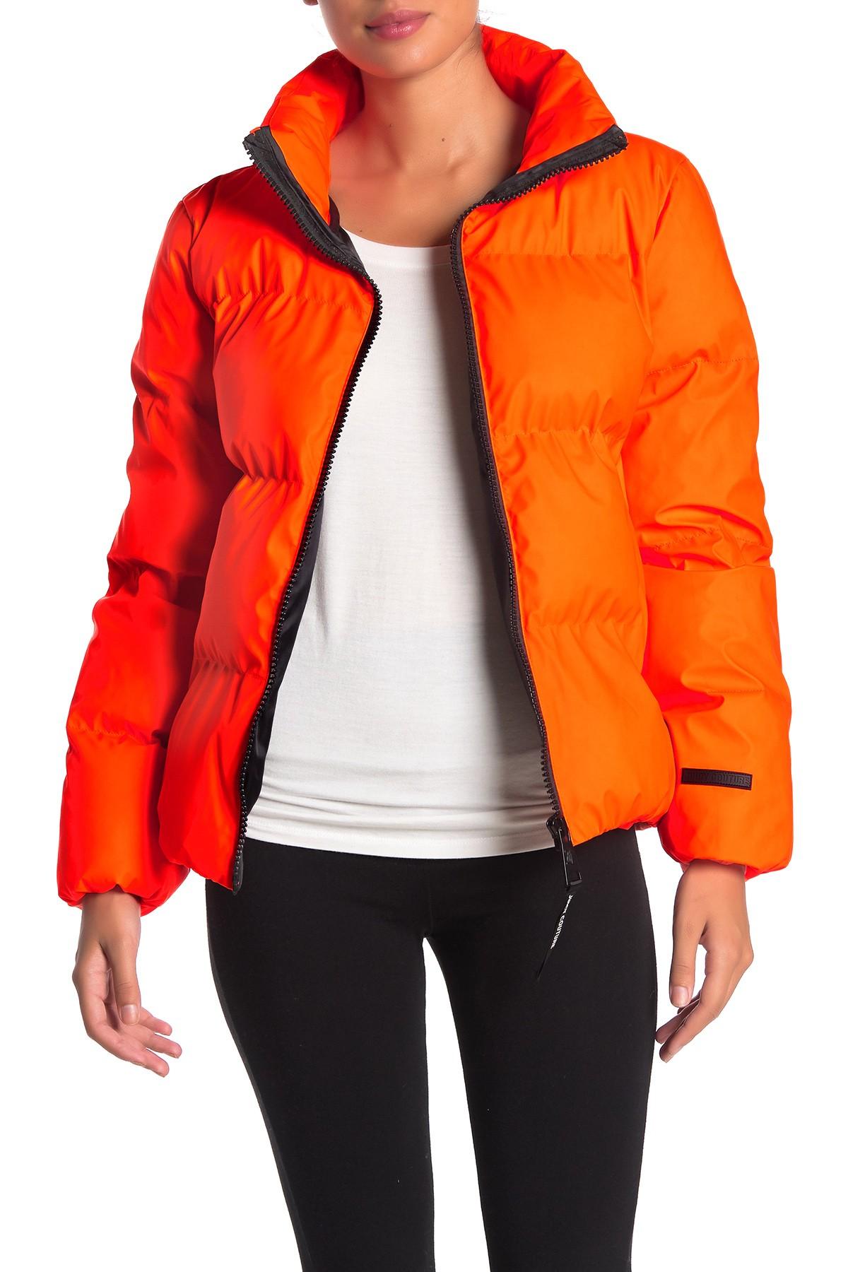 Juicy Couture Synthetic Cozy Zip Puffer Jacket in Orange | Lyst