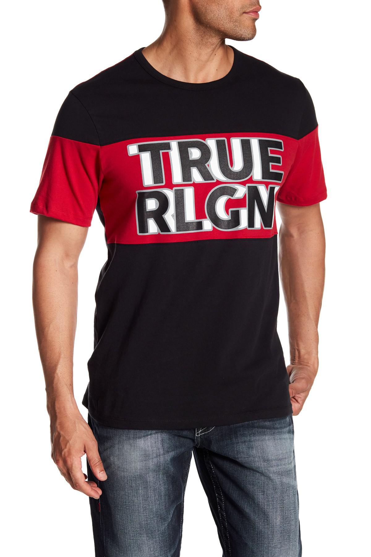 true religion black and red shirt