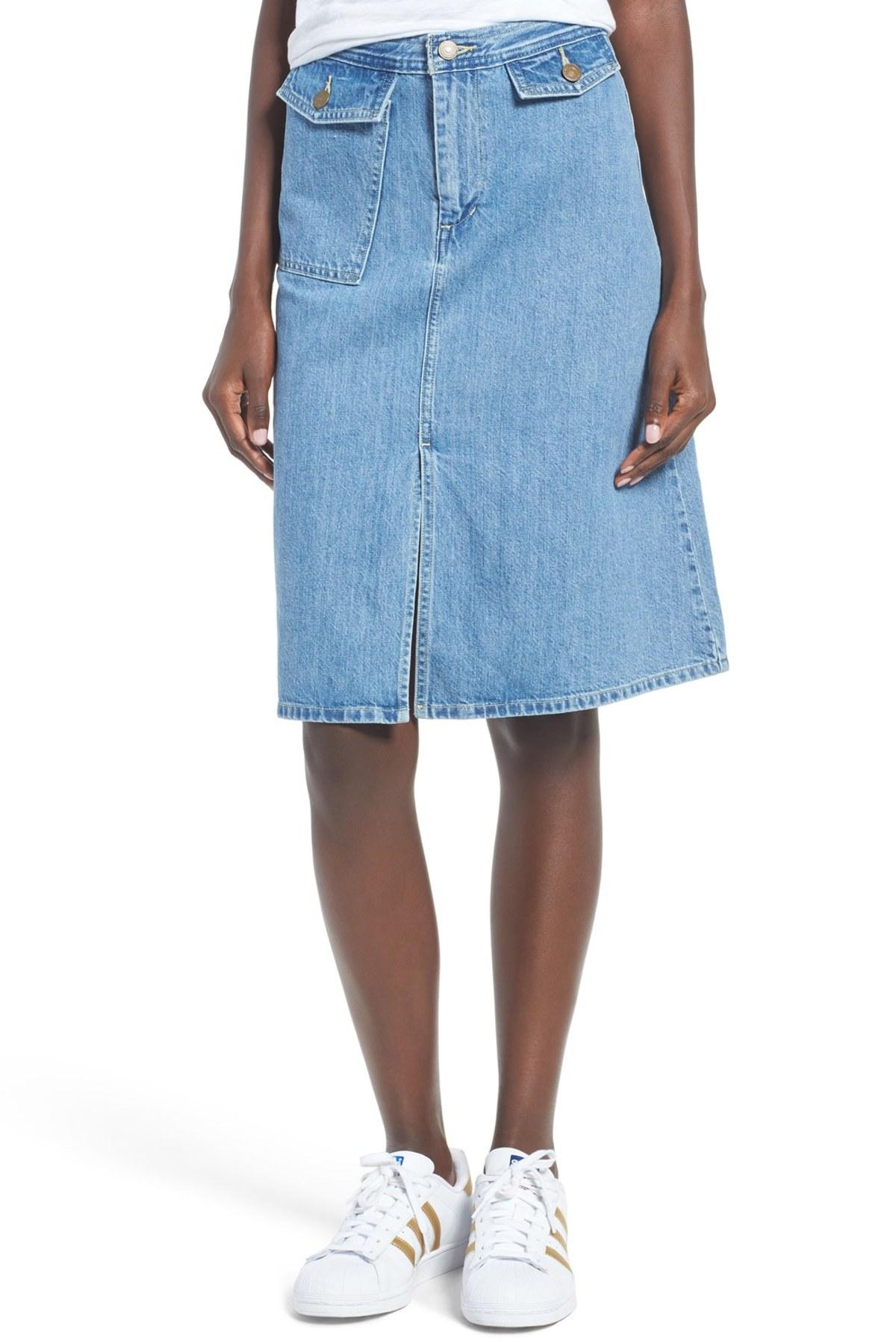 oversized sweater denim skirt