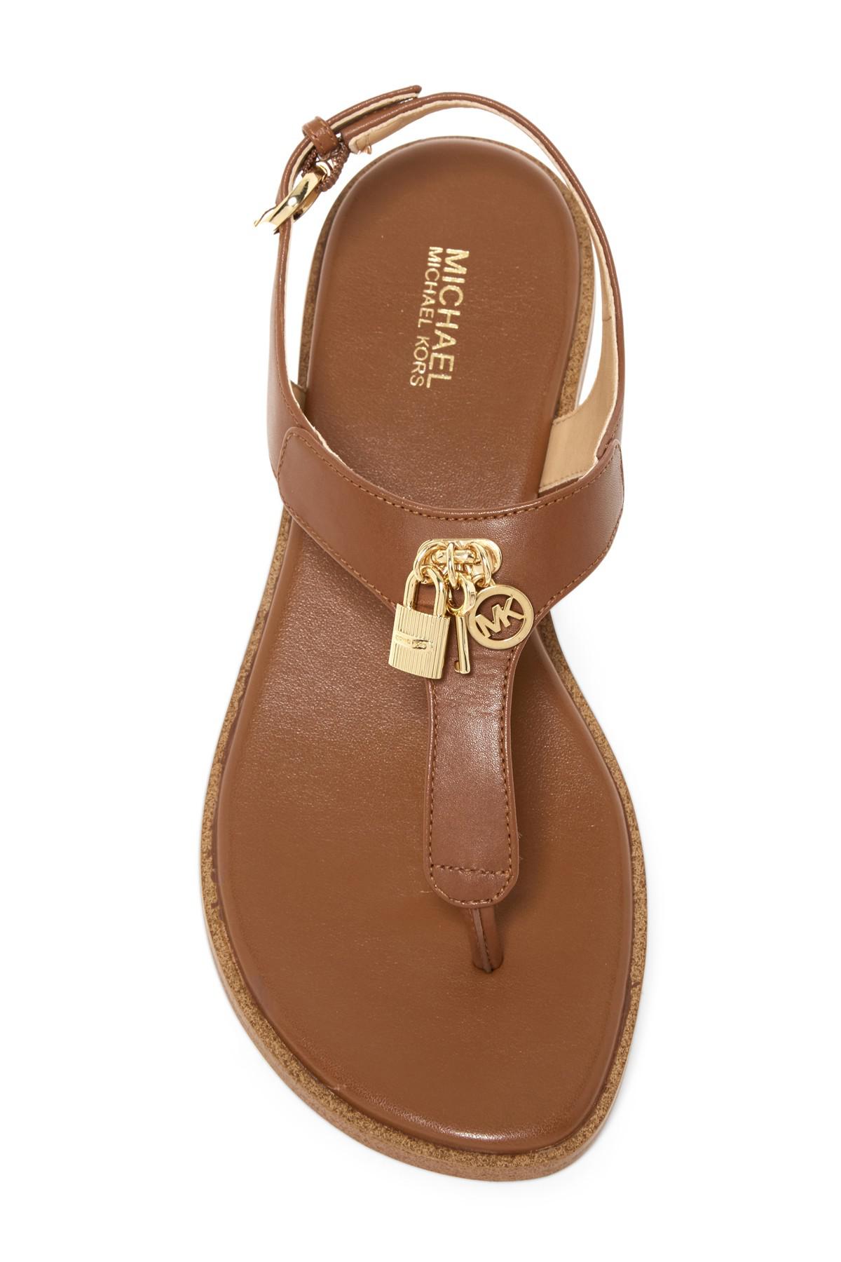 MICHAEL Michael Kors Leather Suki T-strap Charm Sandal (women) in Brown ...