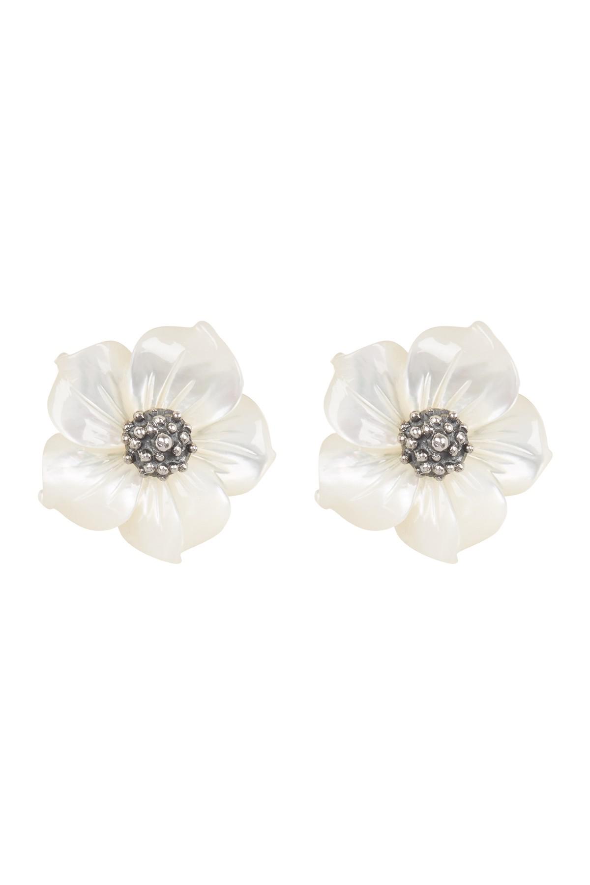 Sterling Silver Carved Mother Of Pearl Flower Stud Earrings Sterling Silver Carved Mother Of Pearl Flower Stud Earrings