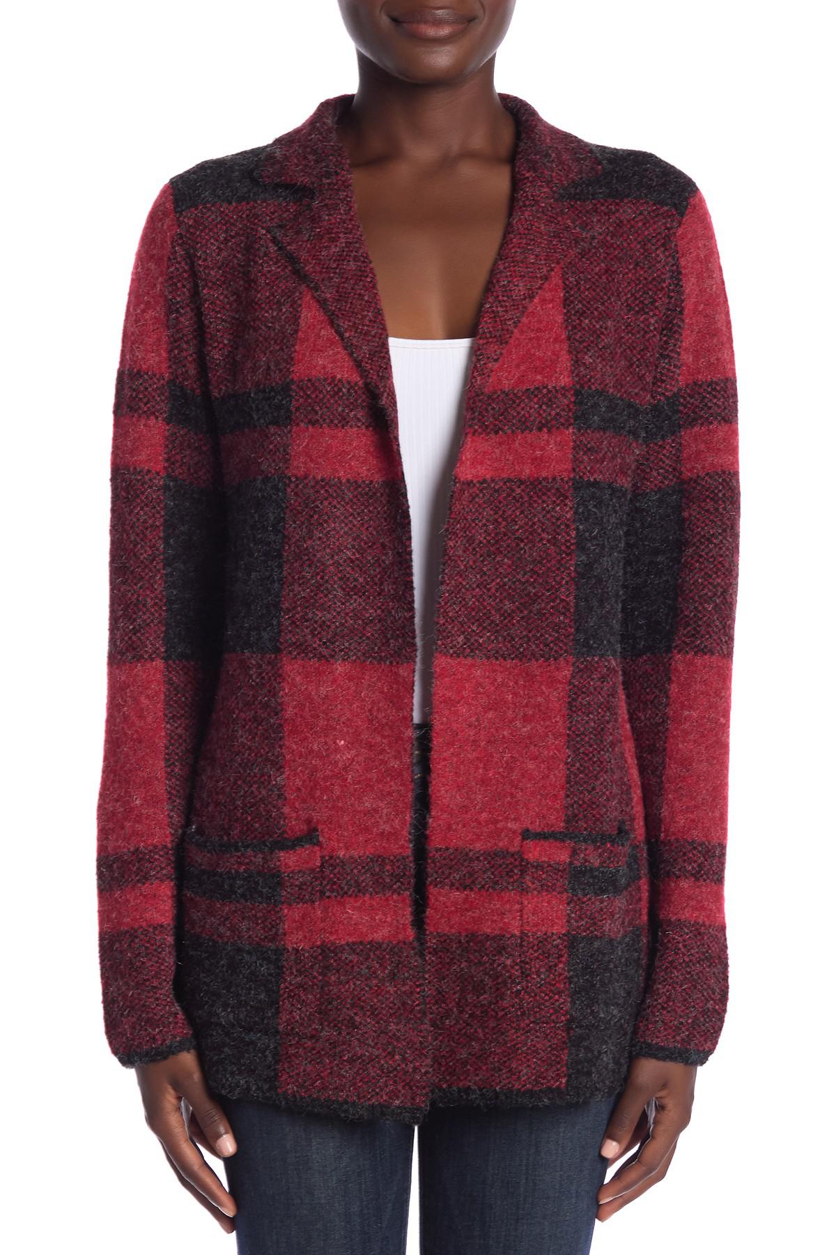 nine west plaid sweater coatigan