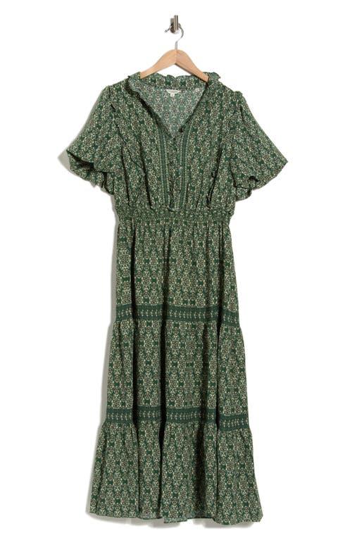 Max Studio Bubble Sleeve Tiered Maxi Dress in Green | Lyst