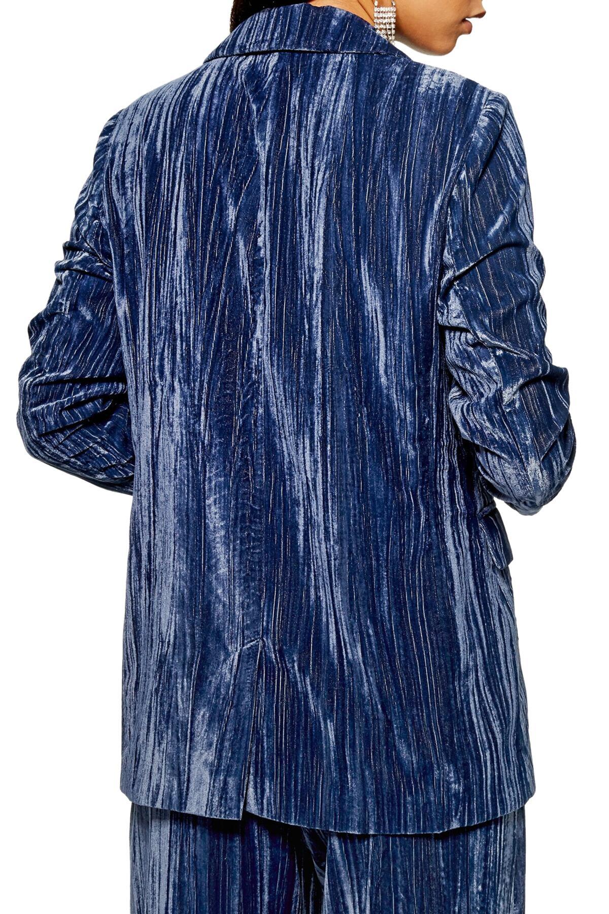 TOPSHOP Crinkle Velvet Jacket in Blue | Lyst
