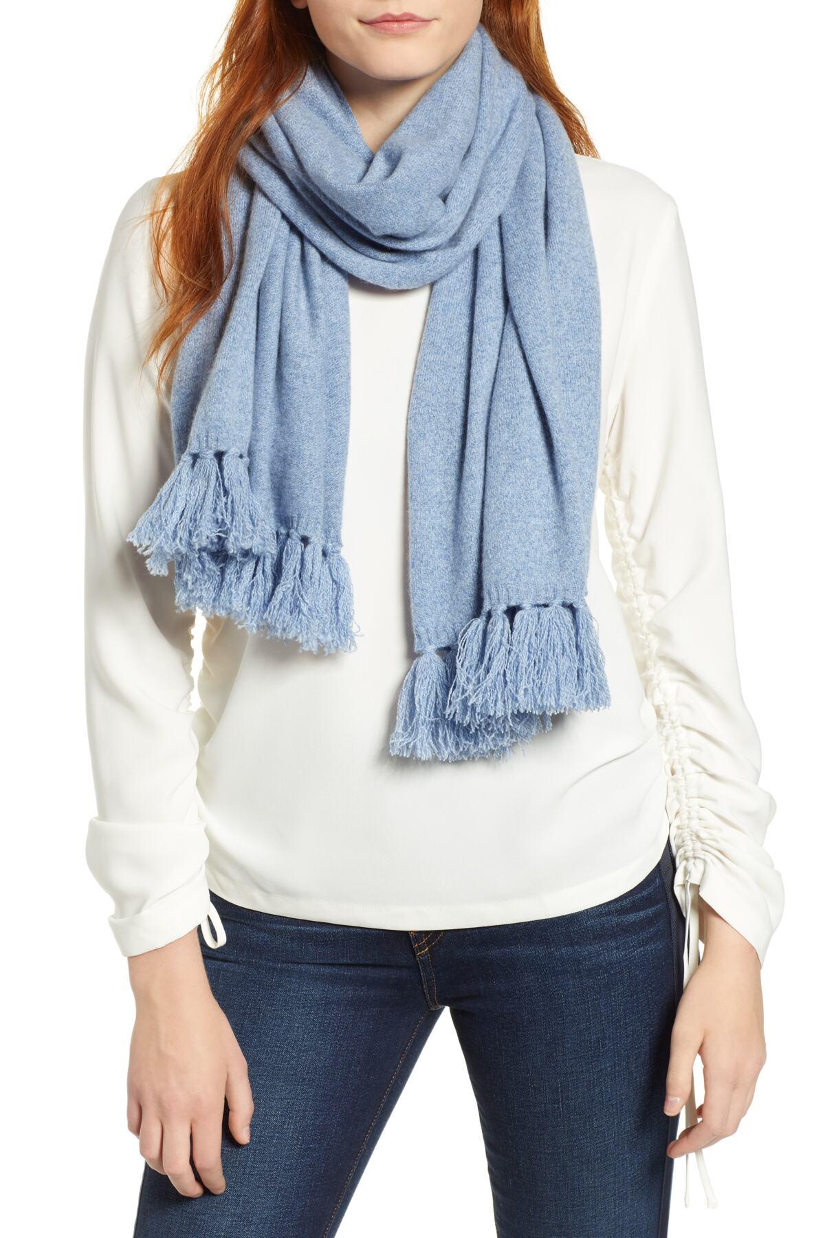 Brand New In Package Navy Combo Colorblock Knit Cashmere Scarf By HALOGEN $99