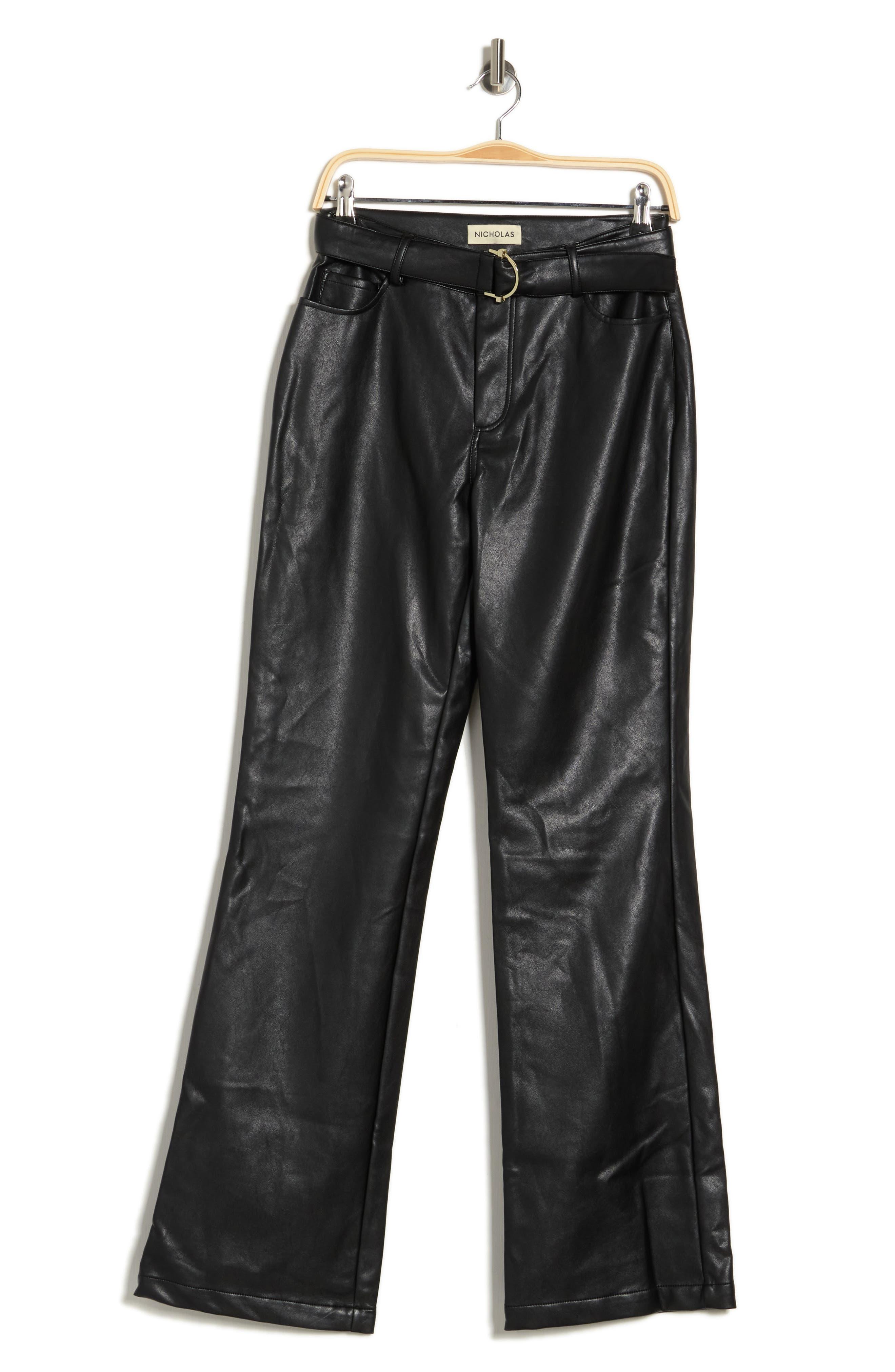 Belted imitation leather trousers Suncoo