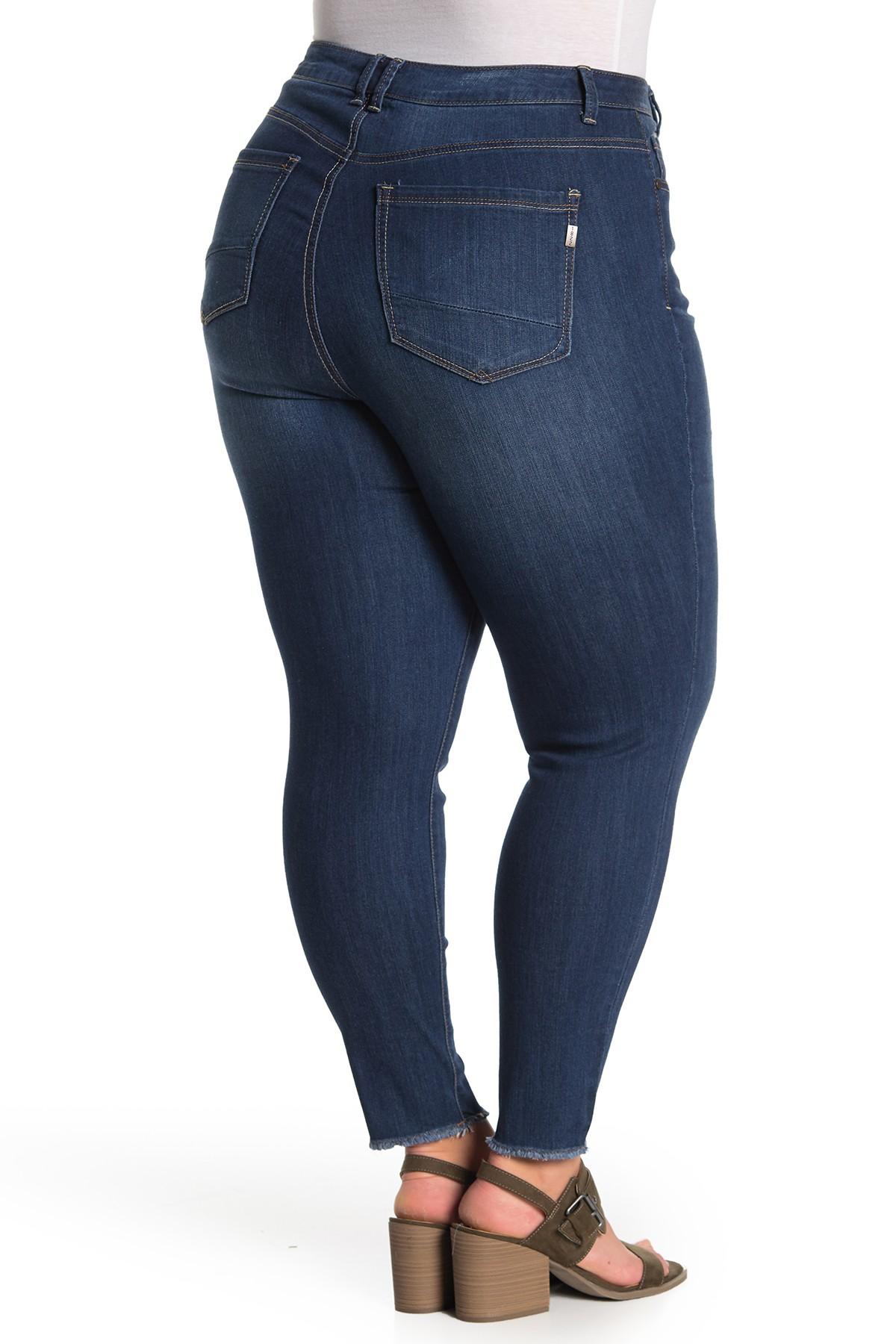1822 Denim Frayed Hem Skinny Ankle Jeans (plus Size) in Blue | Lyst