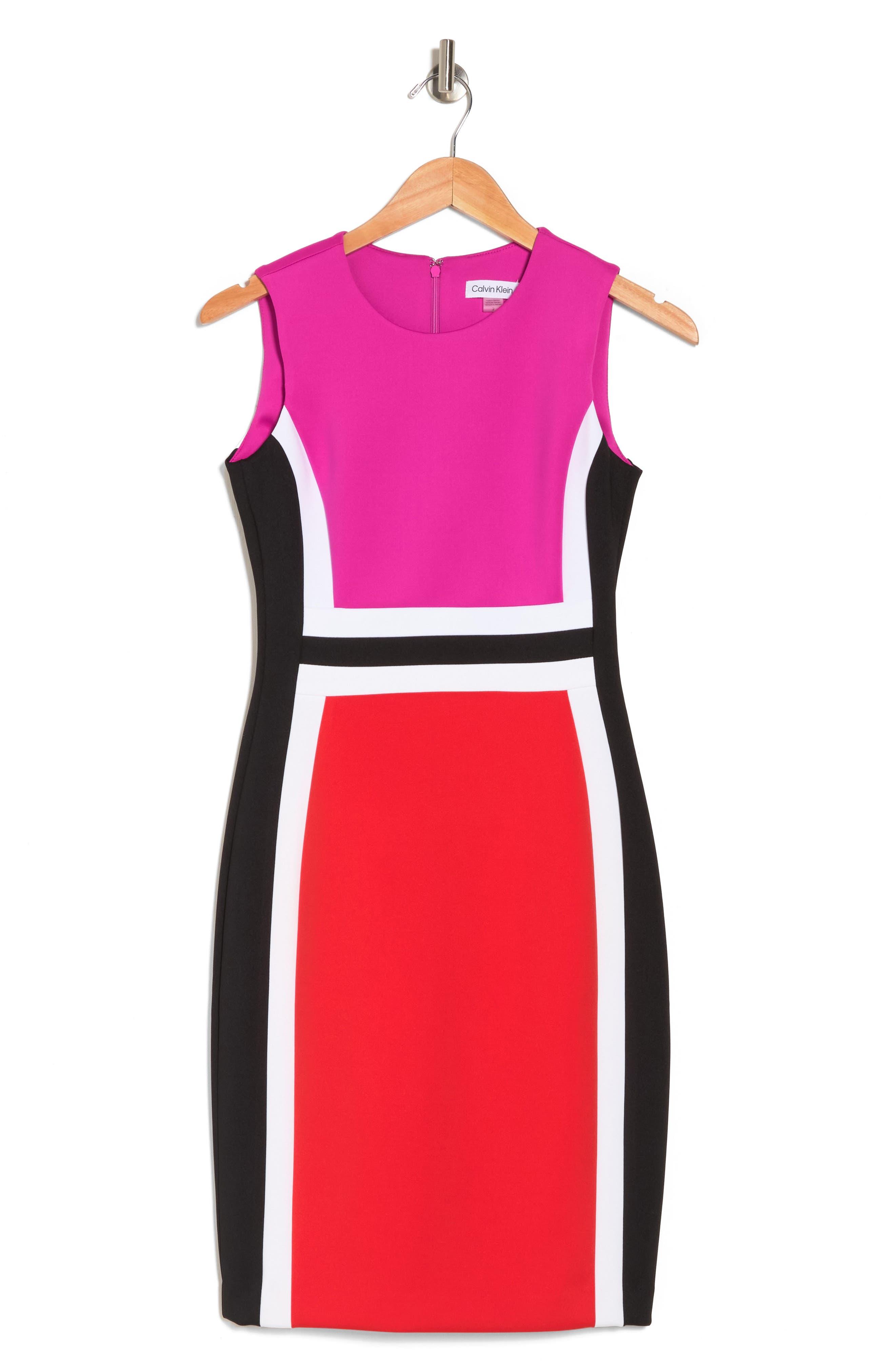 Calvin Klein Colorblock Scuba Sheath Dress in Red | Lyst