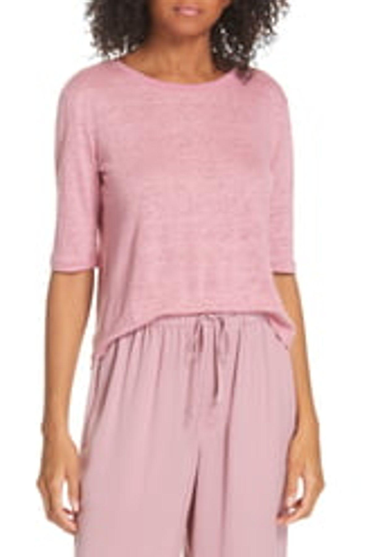 Vince Elbow Sleeve Crewneck Linen Top in Pink Lyst