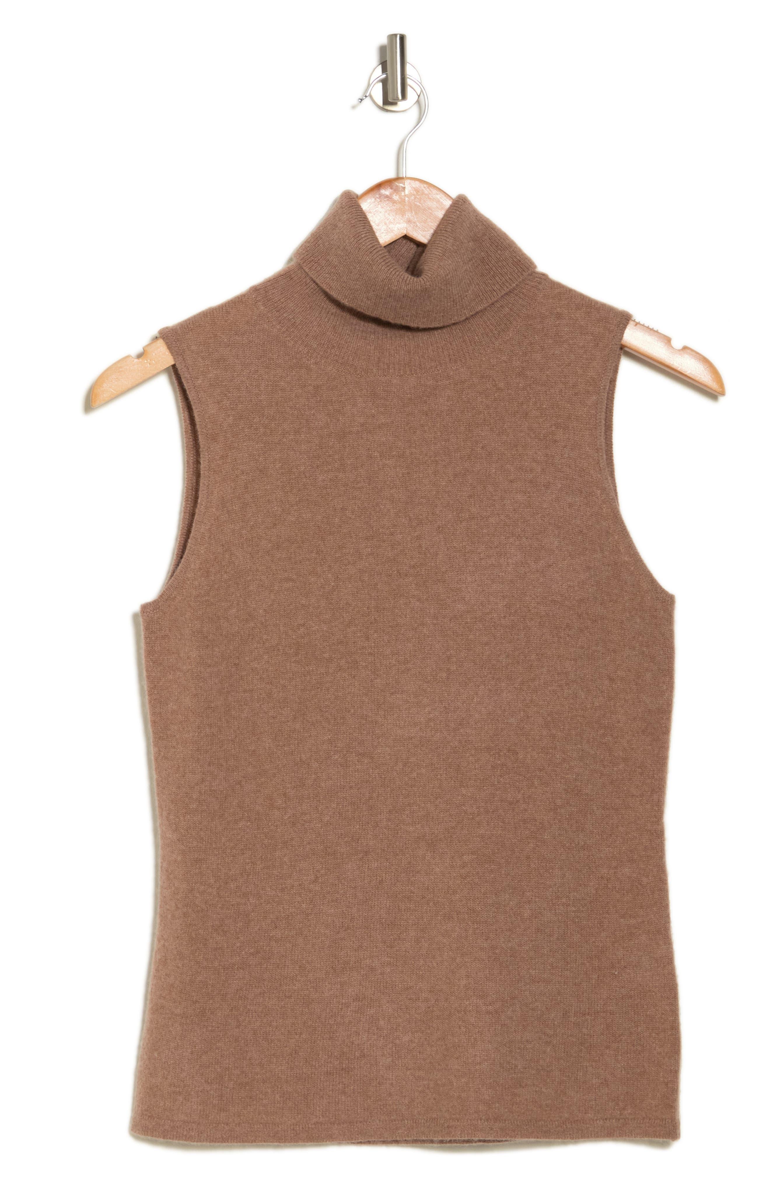 Magaschoni Cashmere Sleeveless Turtleneck Sweater in Brown