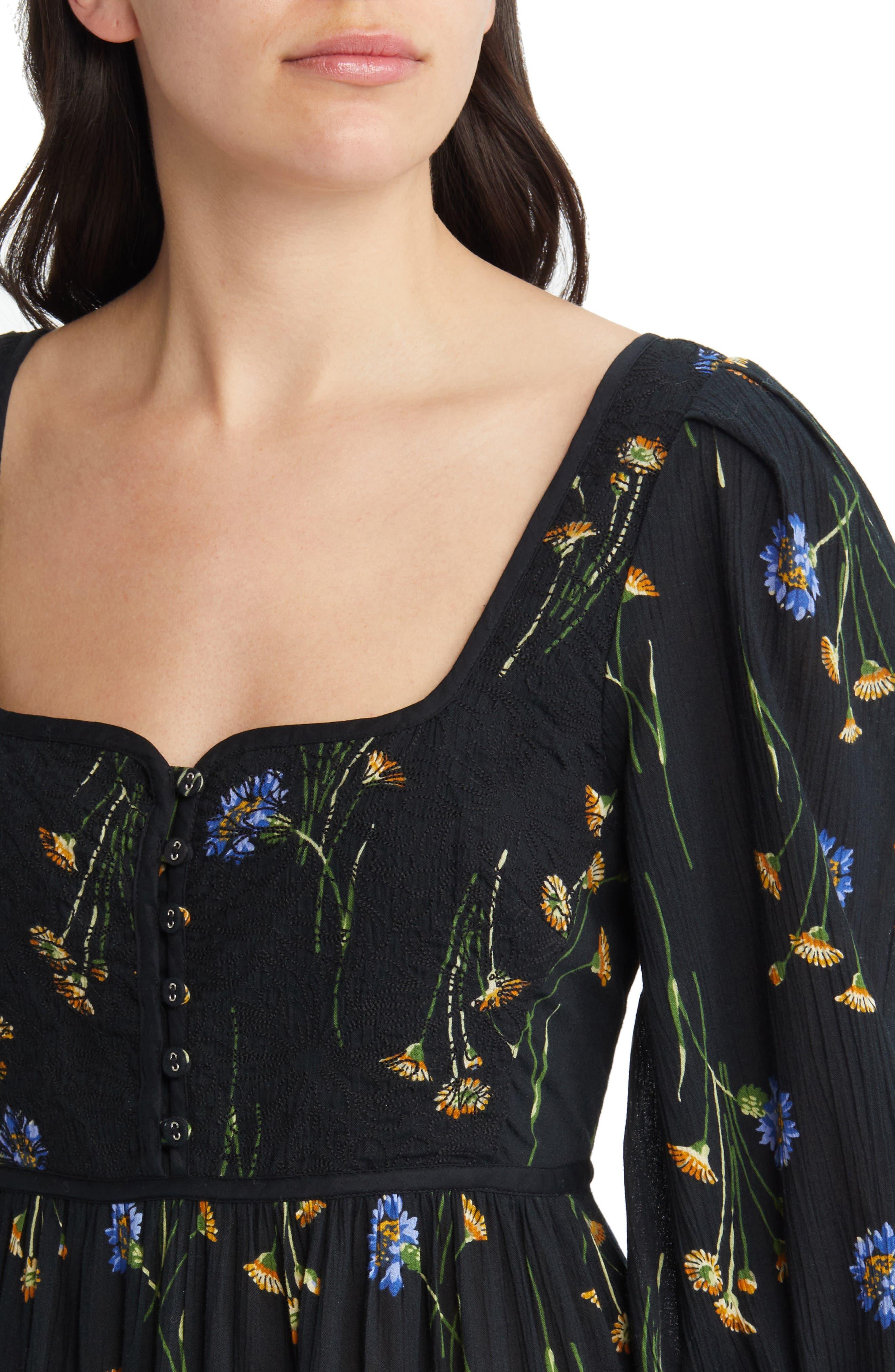 Madewell Xiomara Floral Print Long Sleeve Cotton Dress in Black | Lyst