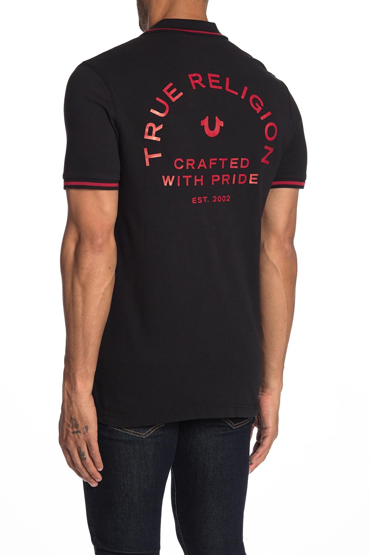 True Religion Cotton Signature Print Polo Shirt in Black Red (Black