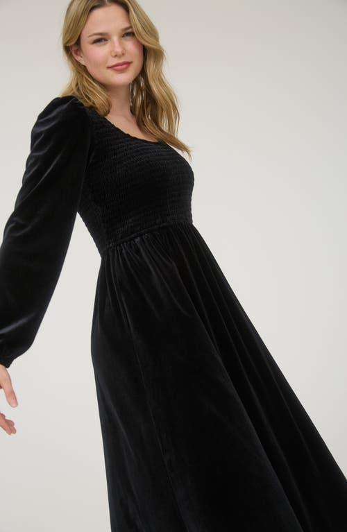 black midi dress silk Black Square Neck Puff Sleeve Satin Midi Dress