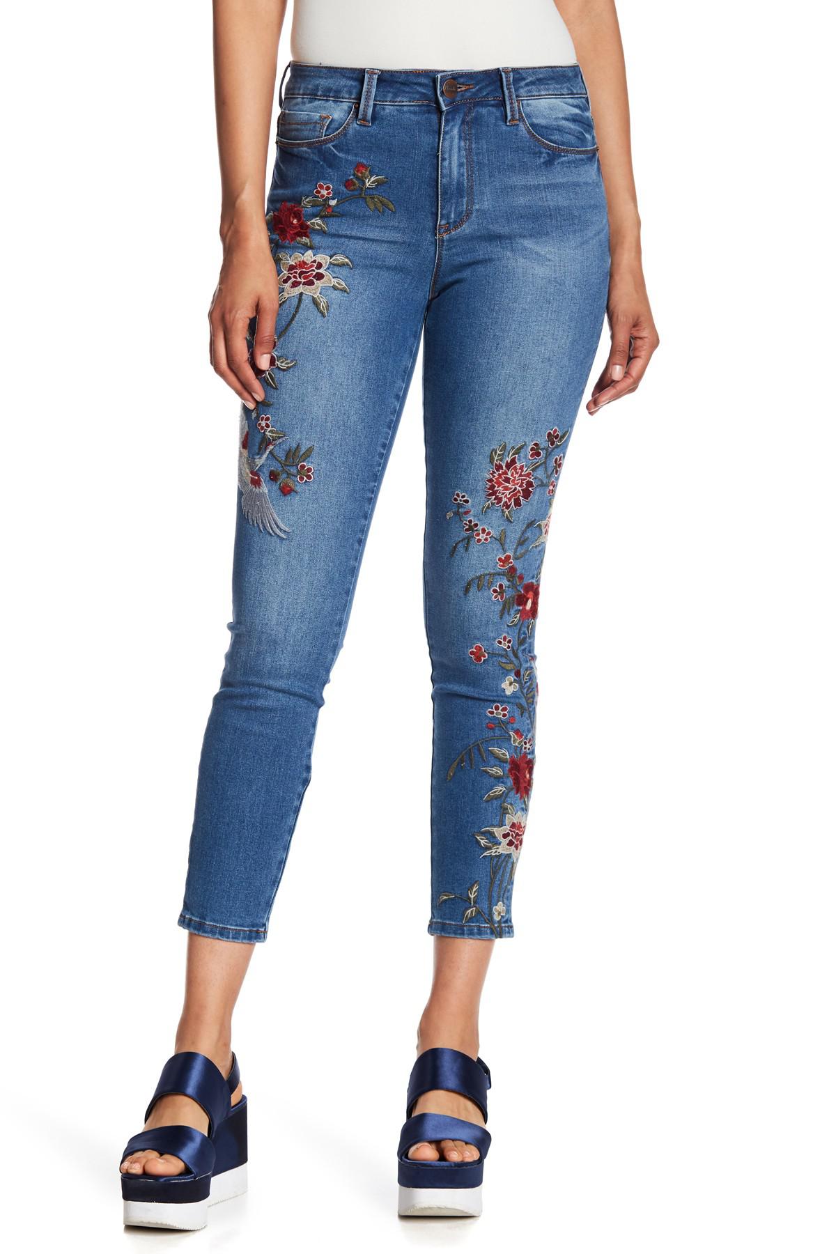 Nanette Lepore High Rise Embroidered Skinny Jeans in Blue | Lyst