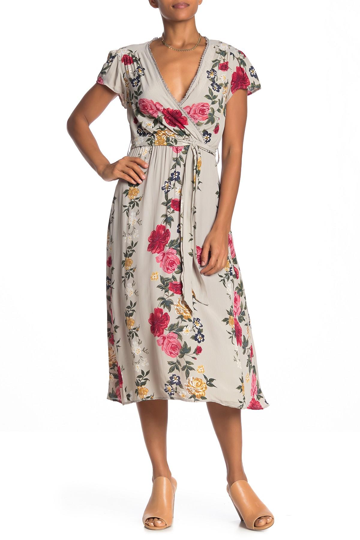 Floral cap sleeve midi dress Clearance