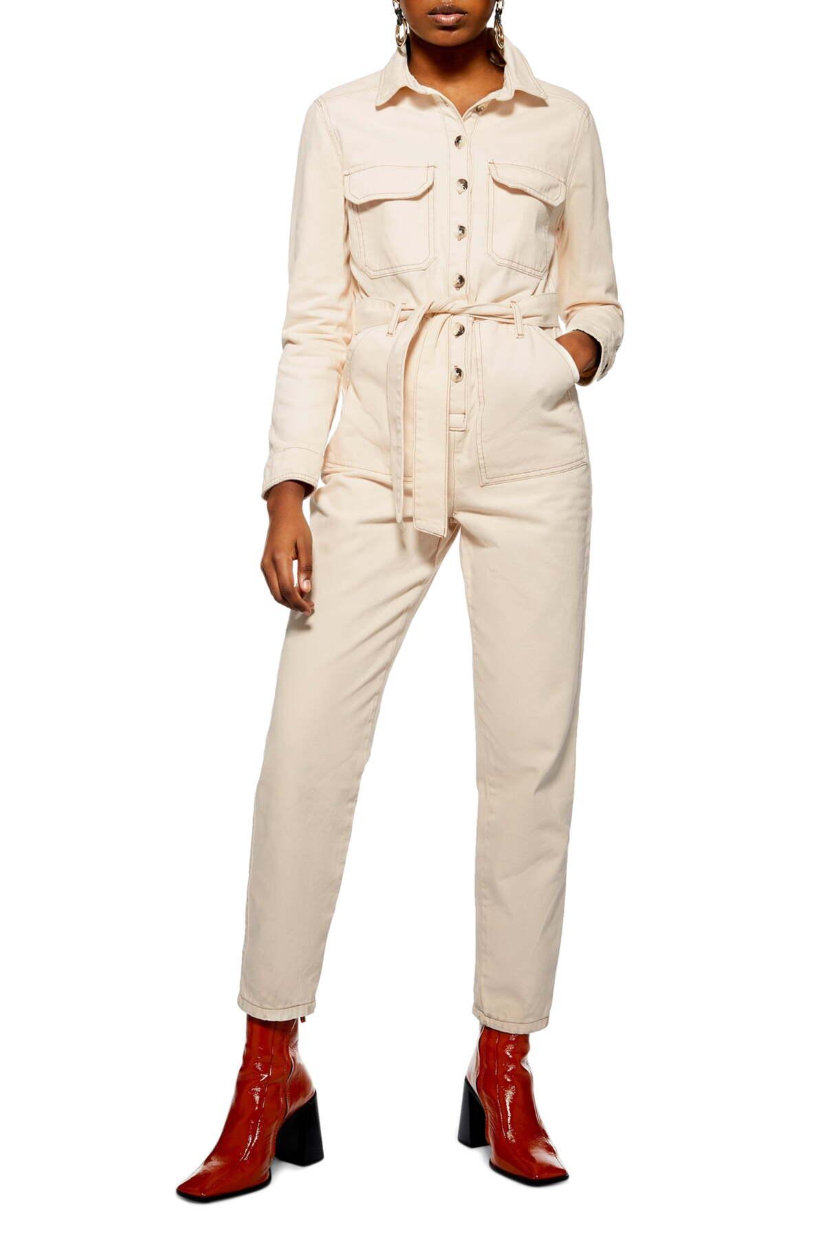 TOPSHOP Denim Boiler Suit in Cream (Natural) - Lyst
