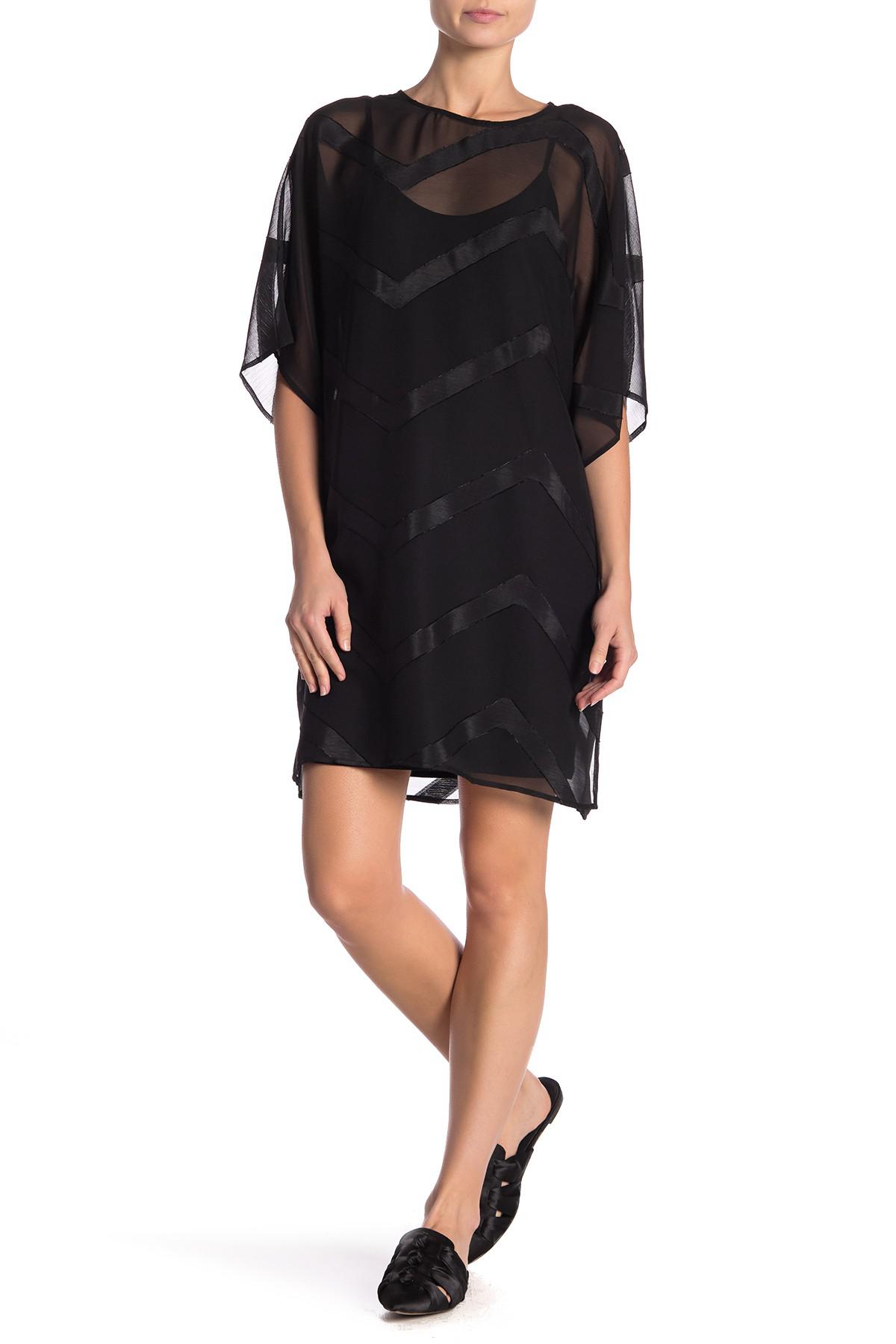 Vince Camuto Synthetic Chevron Overlay Shift Dress in Black - Lyst