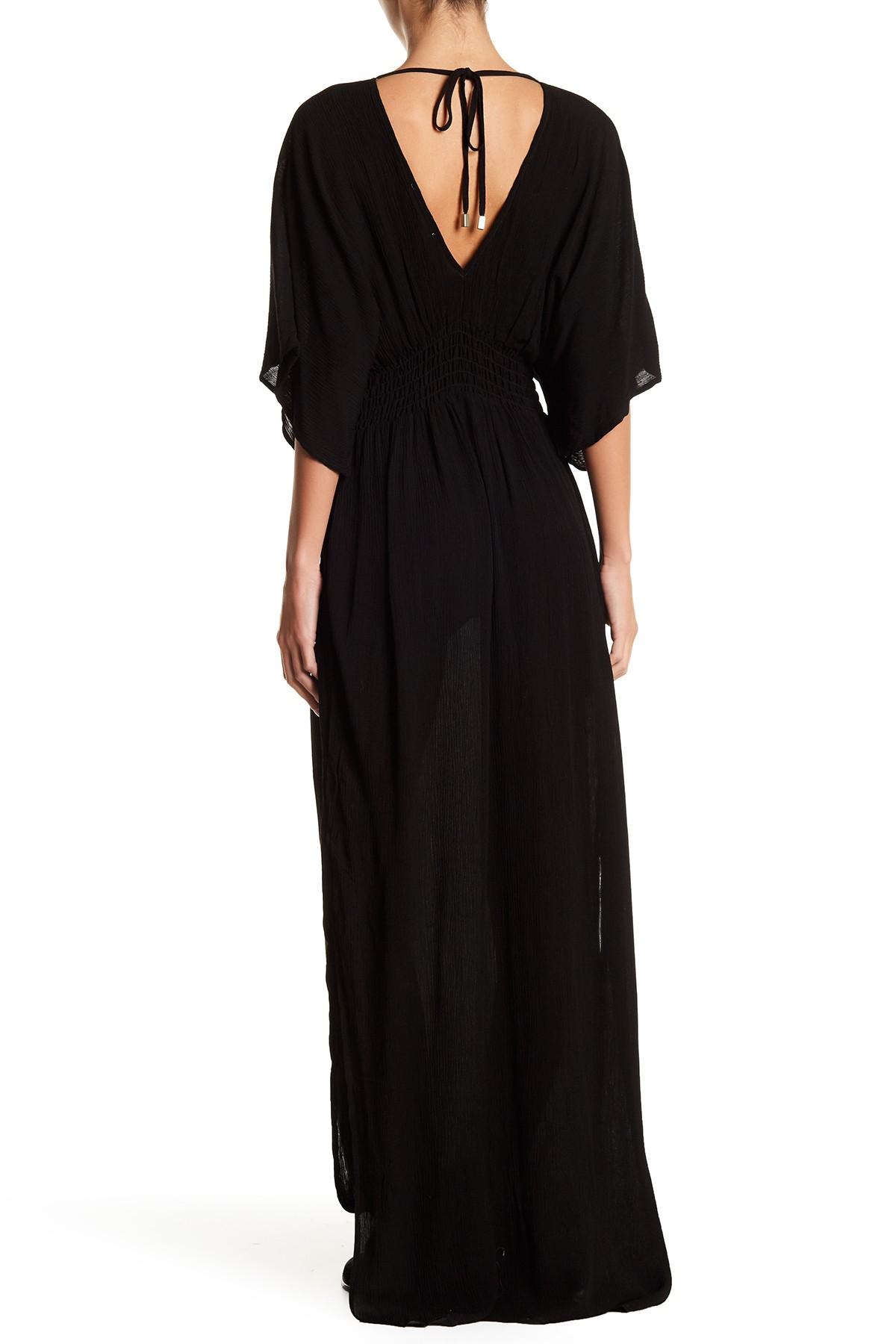 Love Stitch Gauze Kimono Maxi Dress in Black | Lyst