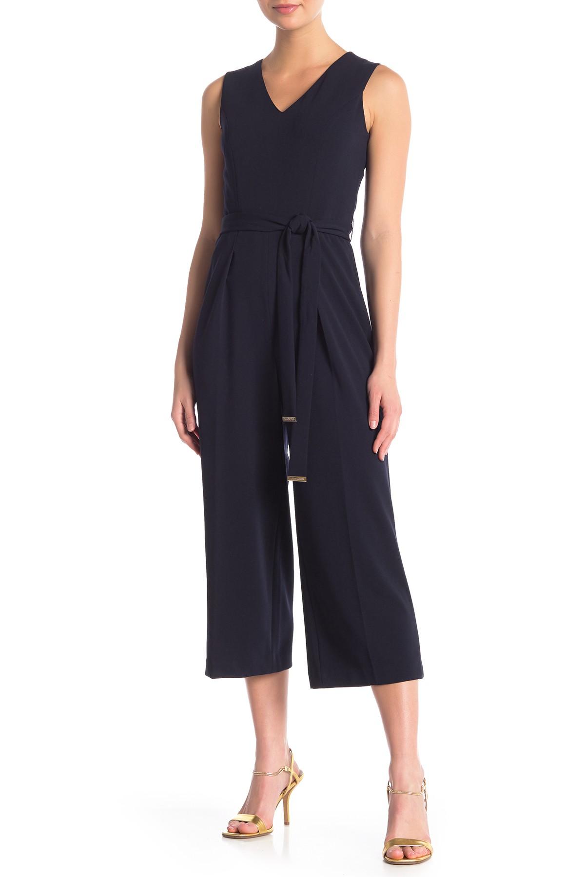 Tommy Hilfiger Synthetic V-neck Sleeveless Scuba Crepe Jumpsuit in Blue ...