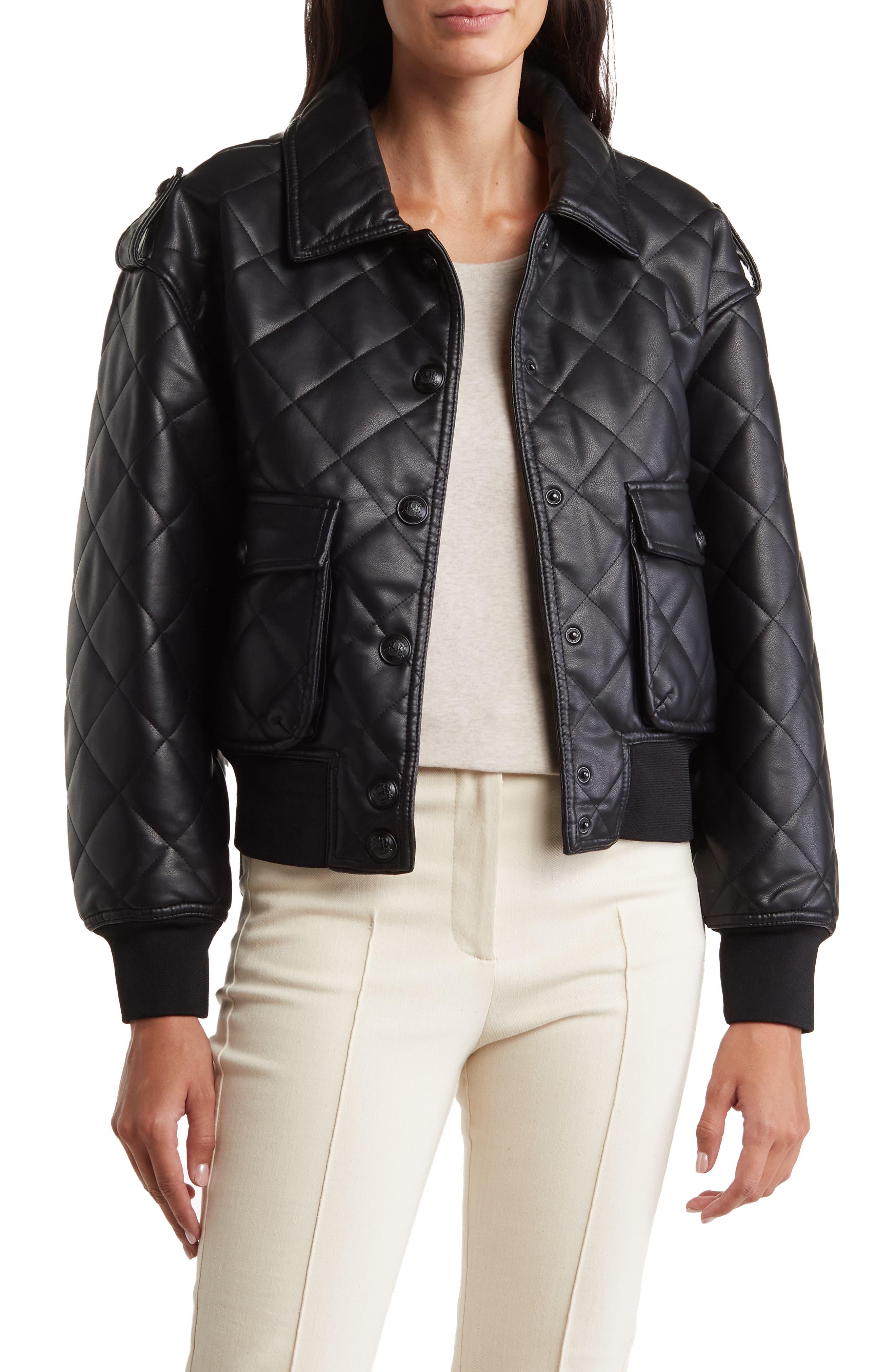 Diamond quilted jacket with faux 2024 leather trim